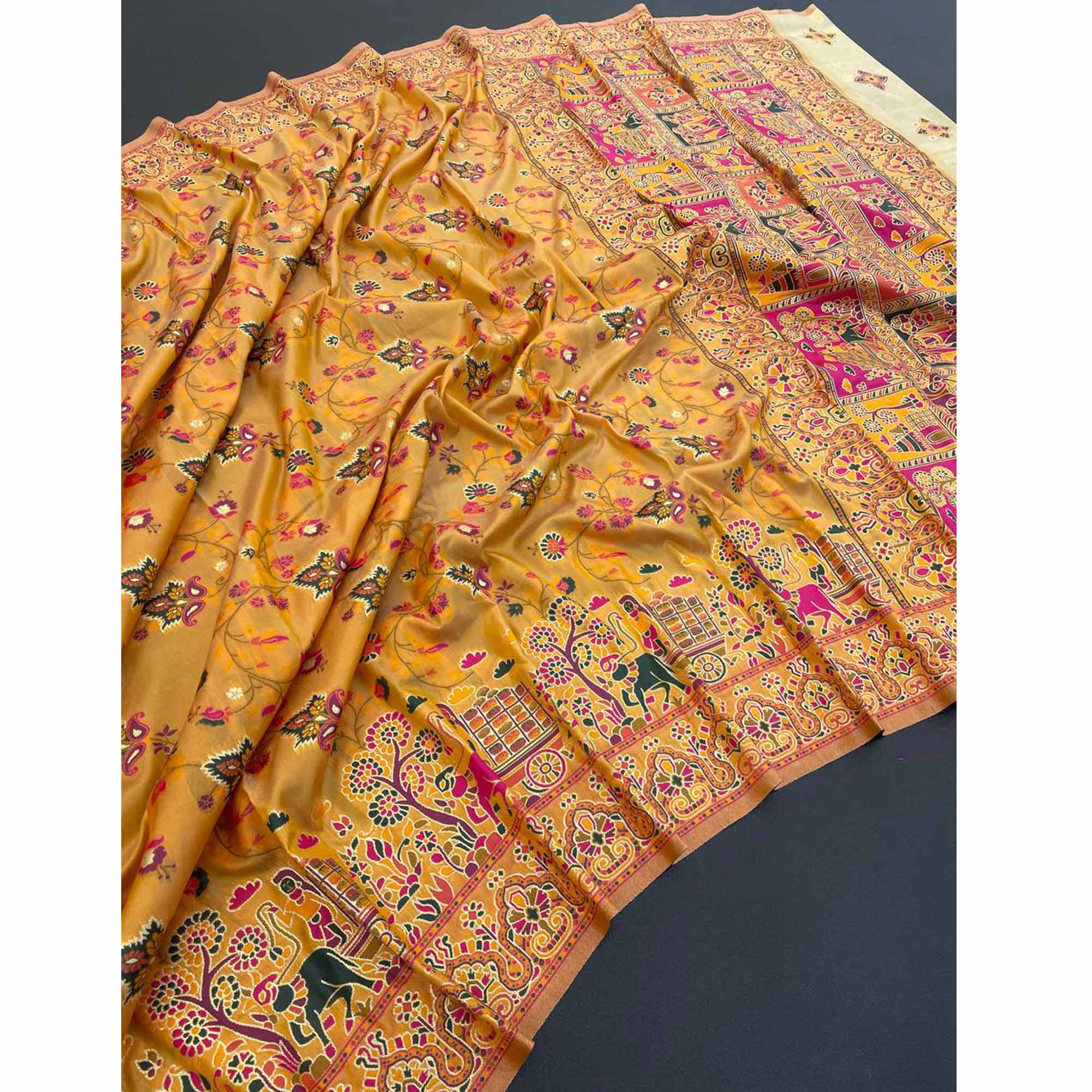 Royal Mustard Pashmina Silk Saree with Rajwadi Zari Weaving