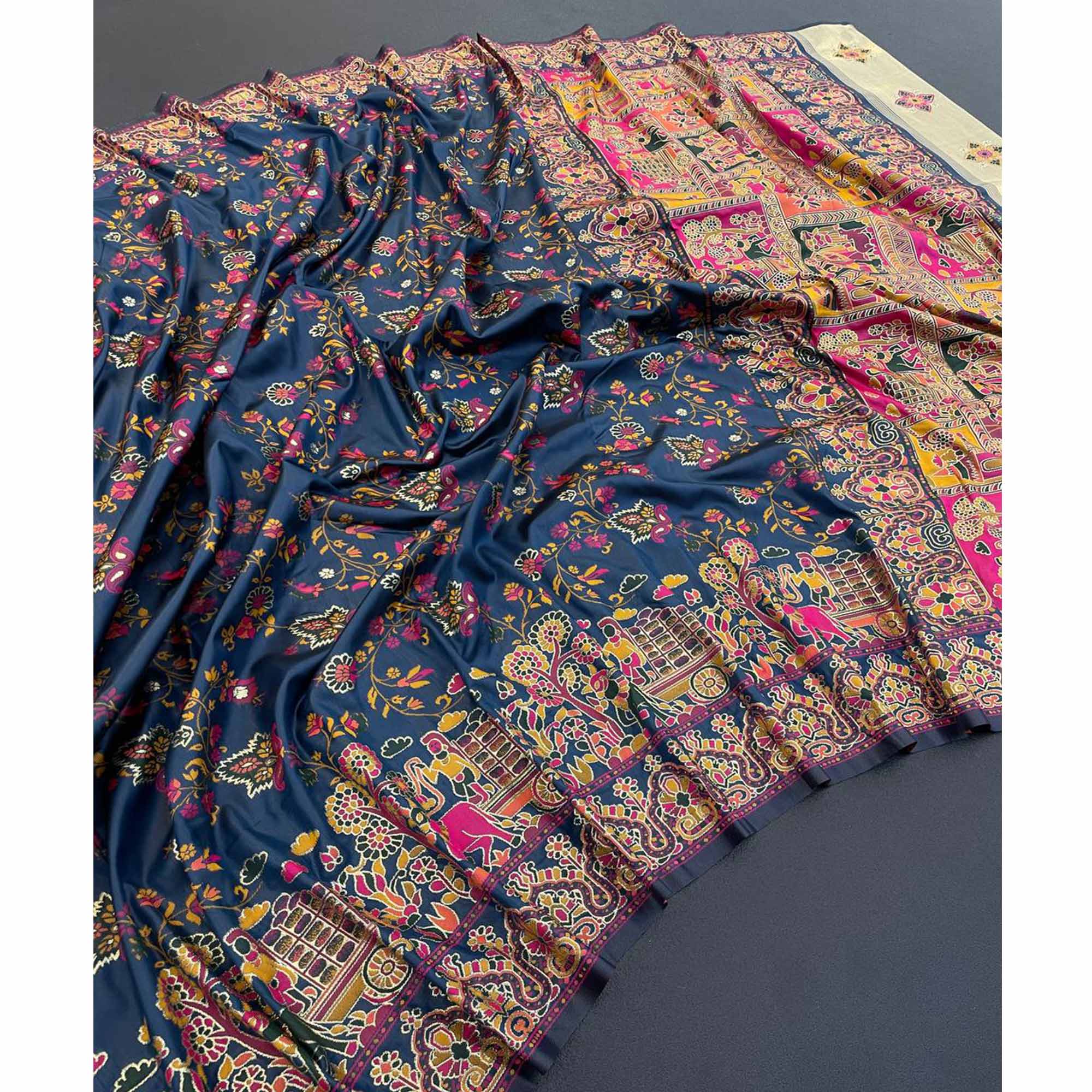 Royal Teal Pashmina Silk Saree with Rajwadi Zari Weaving