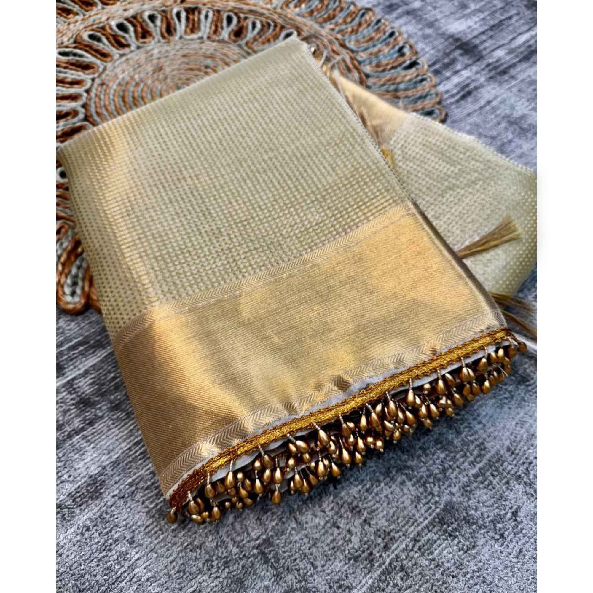 Opulent Banarasi Golden Tissue Silk Saree Crafted on Handloom with a Classic Royal Appeal