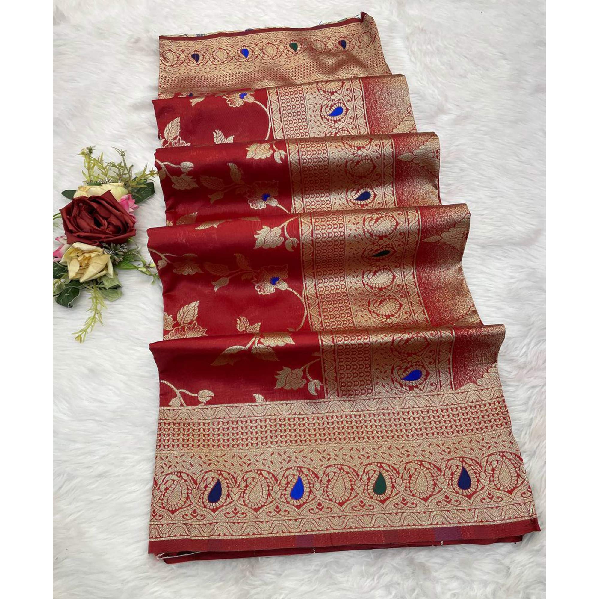 Red Heritage Pure Silk Saree with Heavy Zari Work