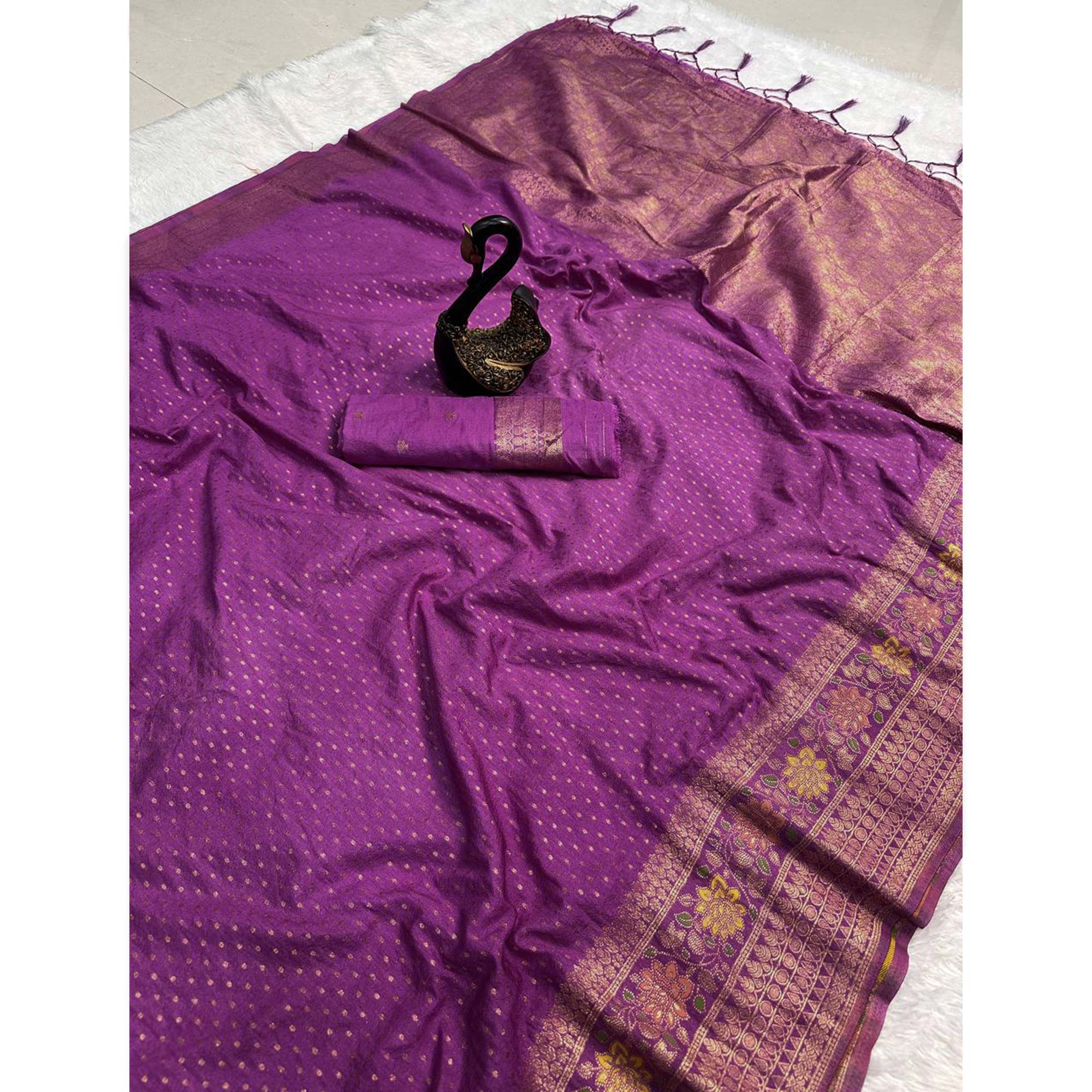 Purple Saree in Pure Georgette Featuring Delicate Zari Butti Work