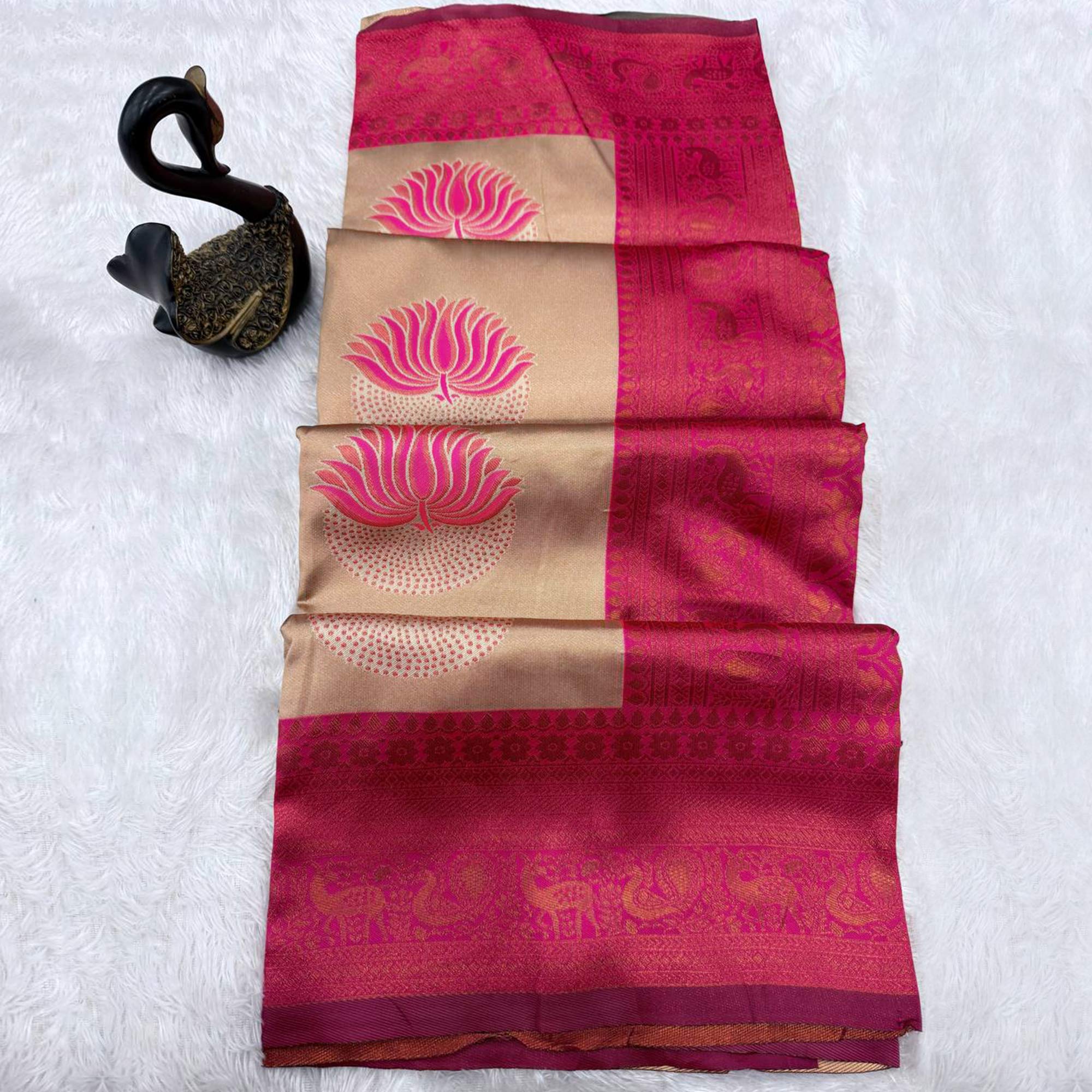 Pink Floral Zari Weaving Banarasi Silk Saree Embellished With Intricate Unique Border & Pallu