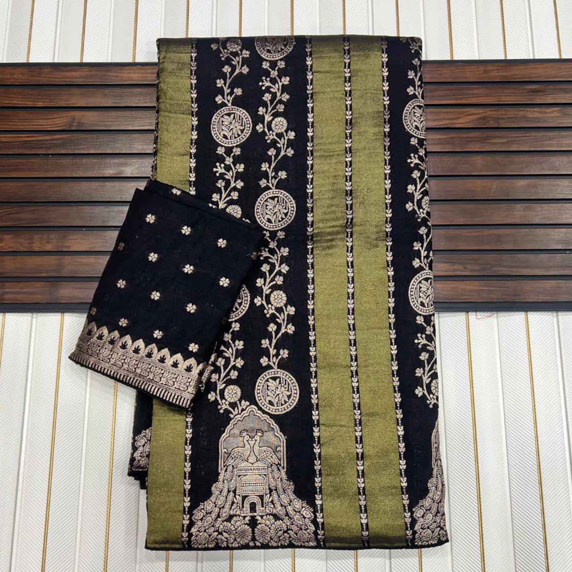 Black Festive Wear Chinya Tissue Silk Saree Enhanced with Intricate Zari Weaving Detailing