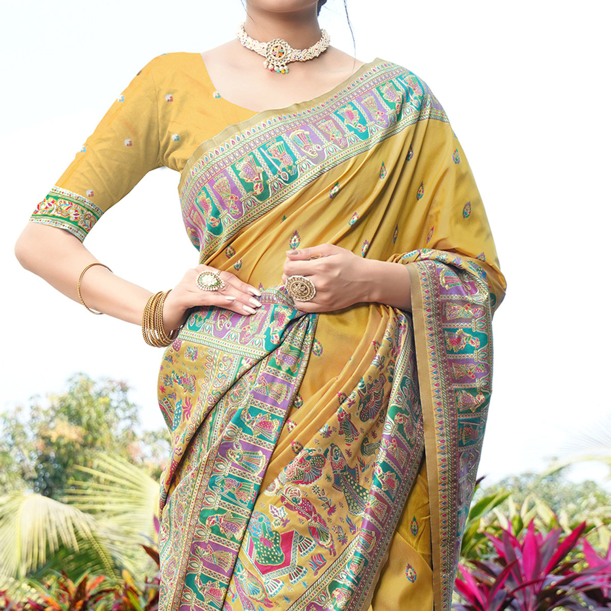 Mustard Woven Pure Silk Saree