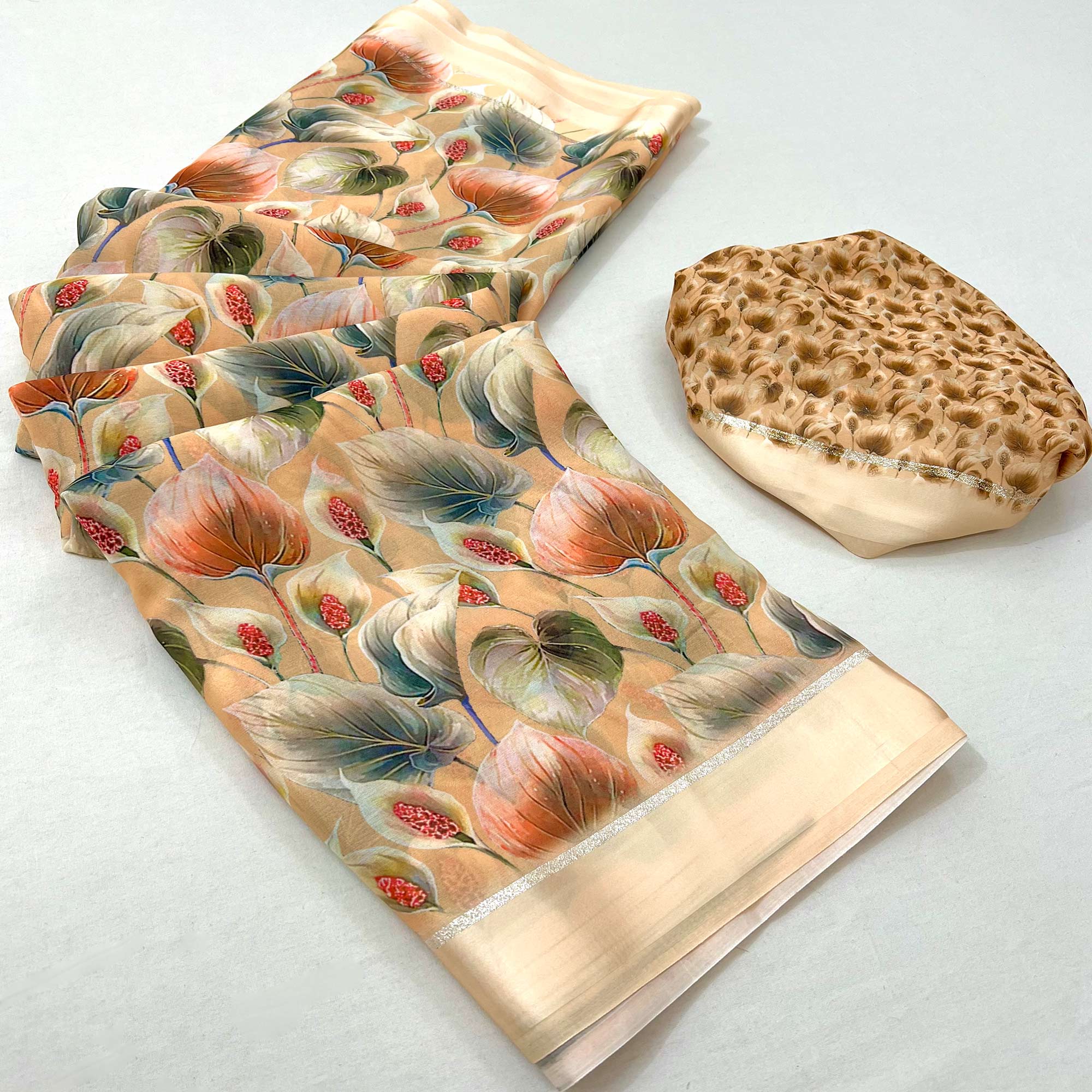 Beige Digital Printed Georgette Saree