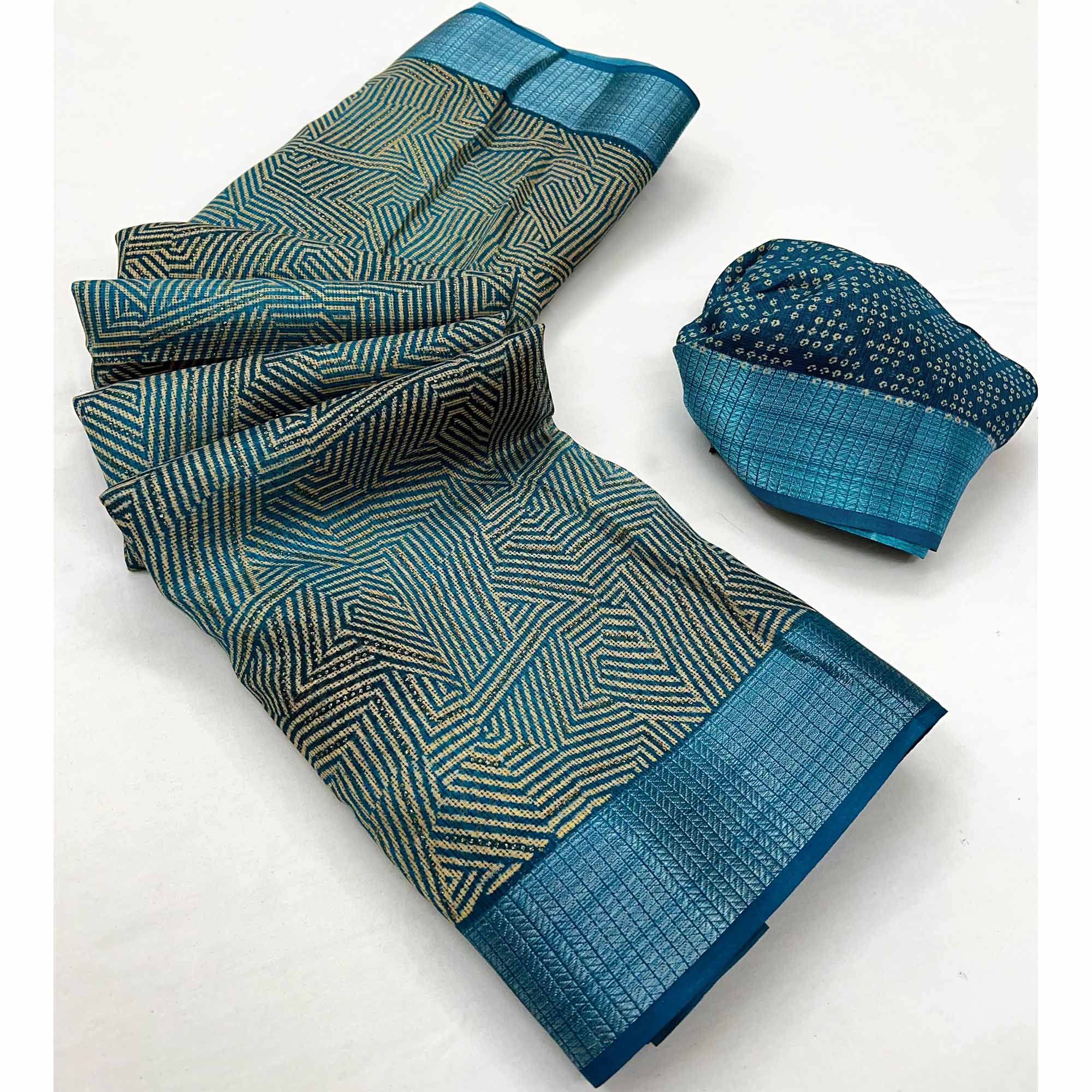 Blue Foil Printed Kota Doria Saree