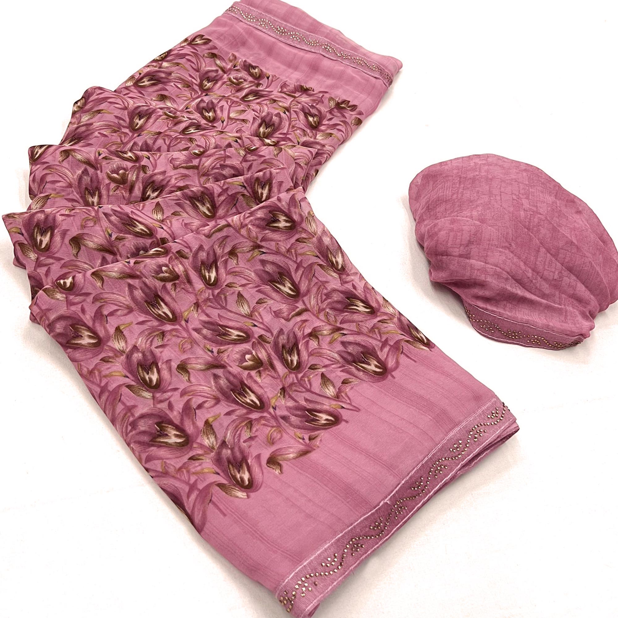 Pink Floral Printed Georgette Saree