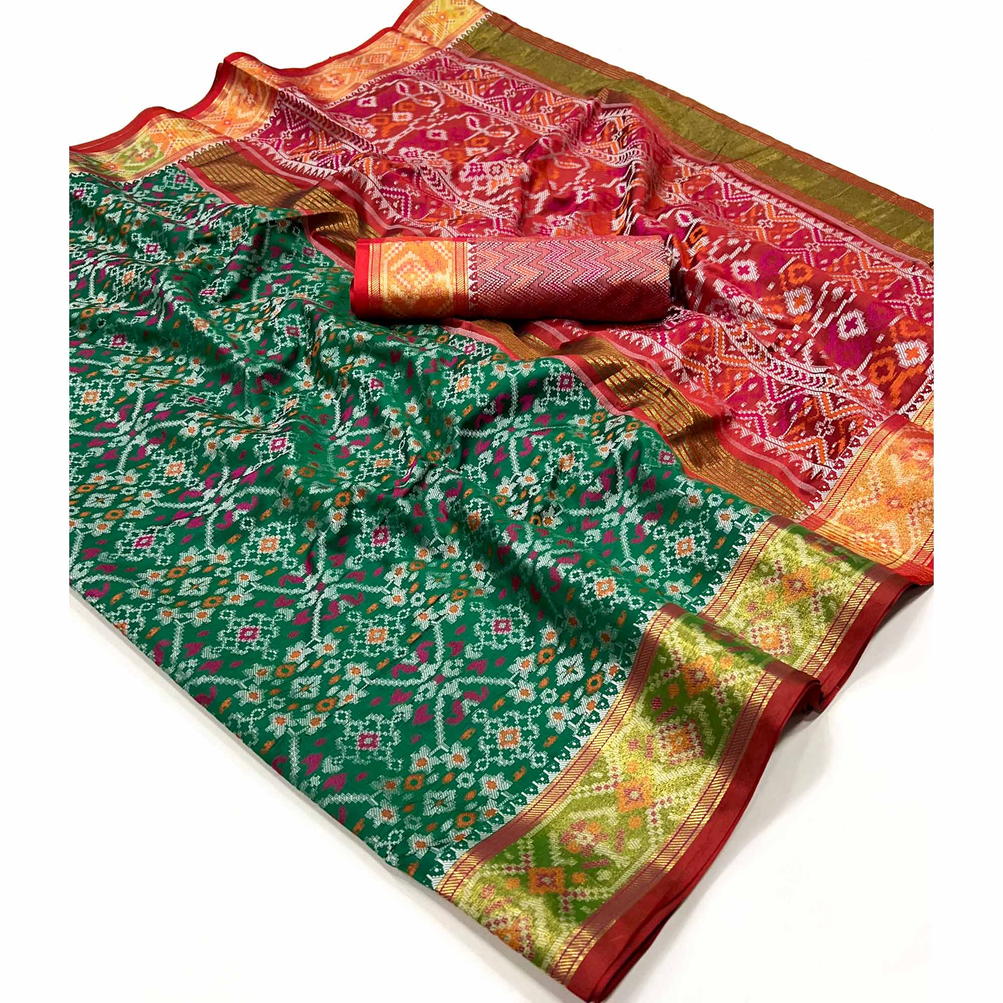 Green Woven Cotton Silk Patola Saree