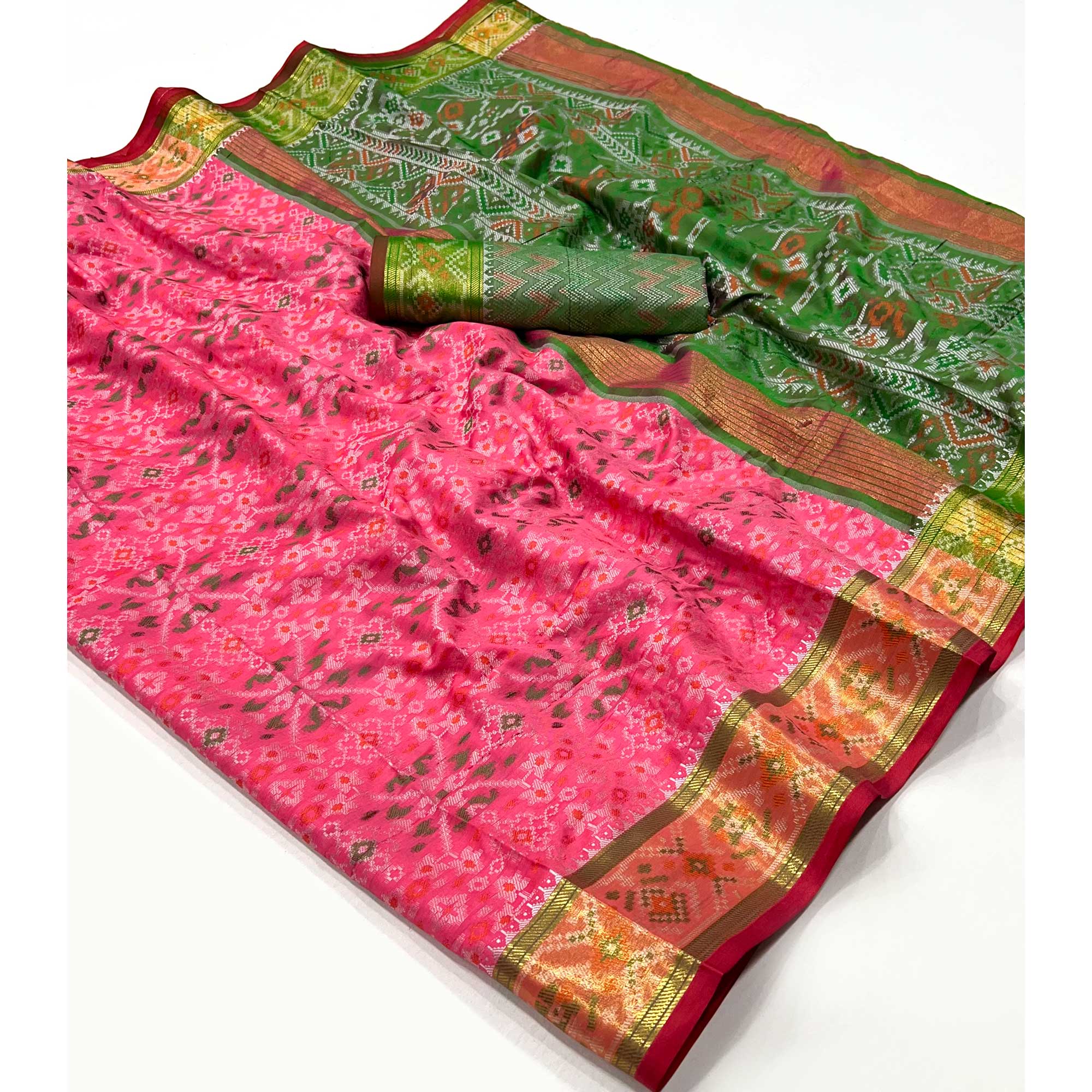 Pink Woven Cotton Silk Patola Saree