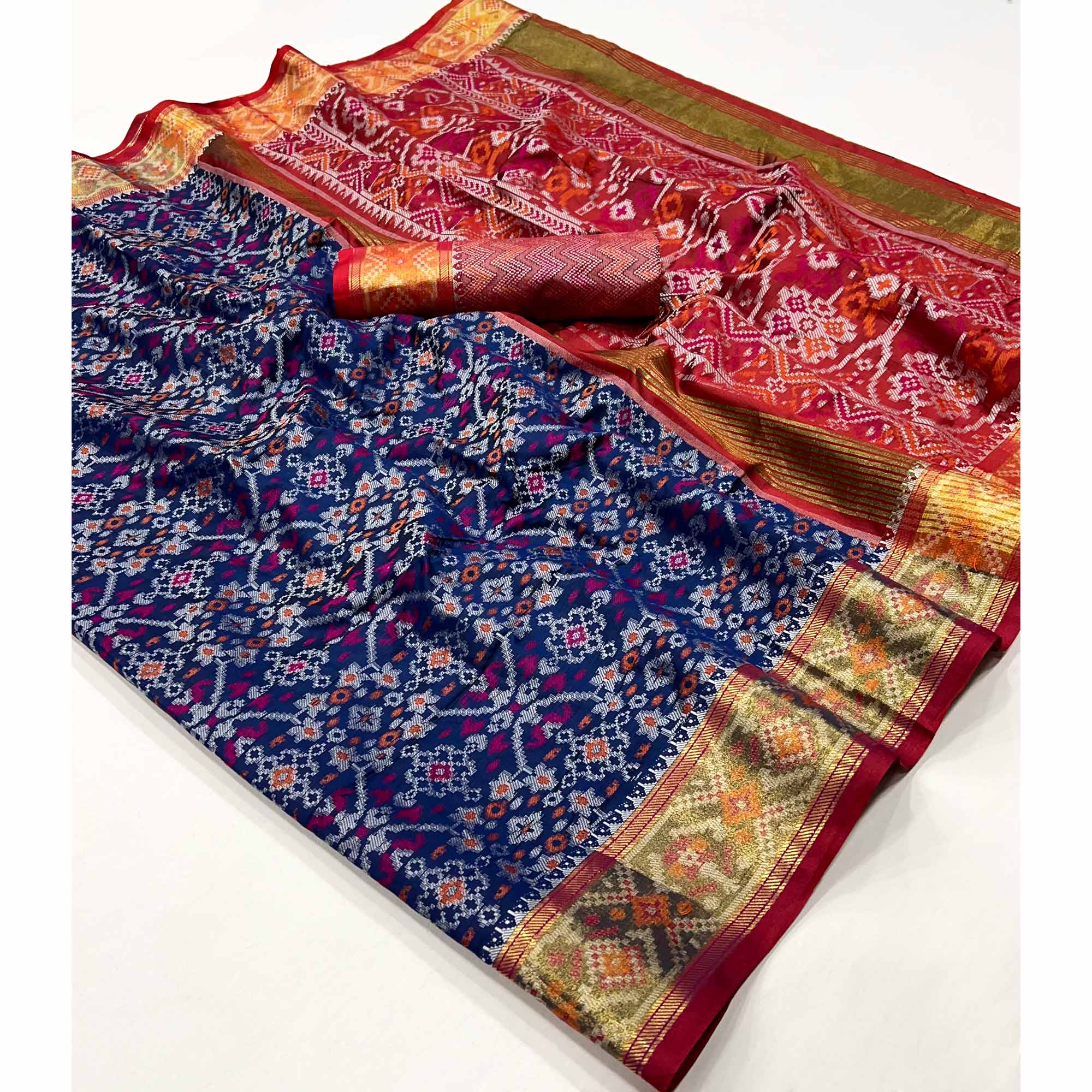 Navy Blue Woven Cotton Silk Patola Saree