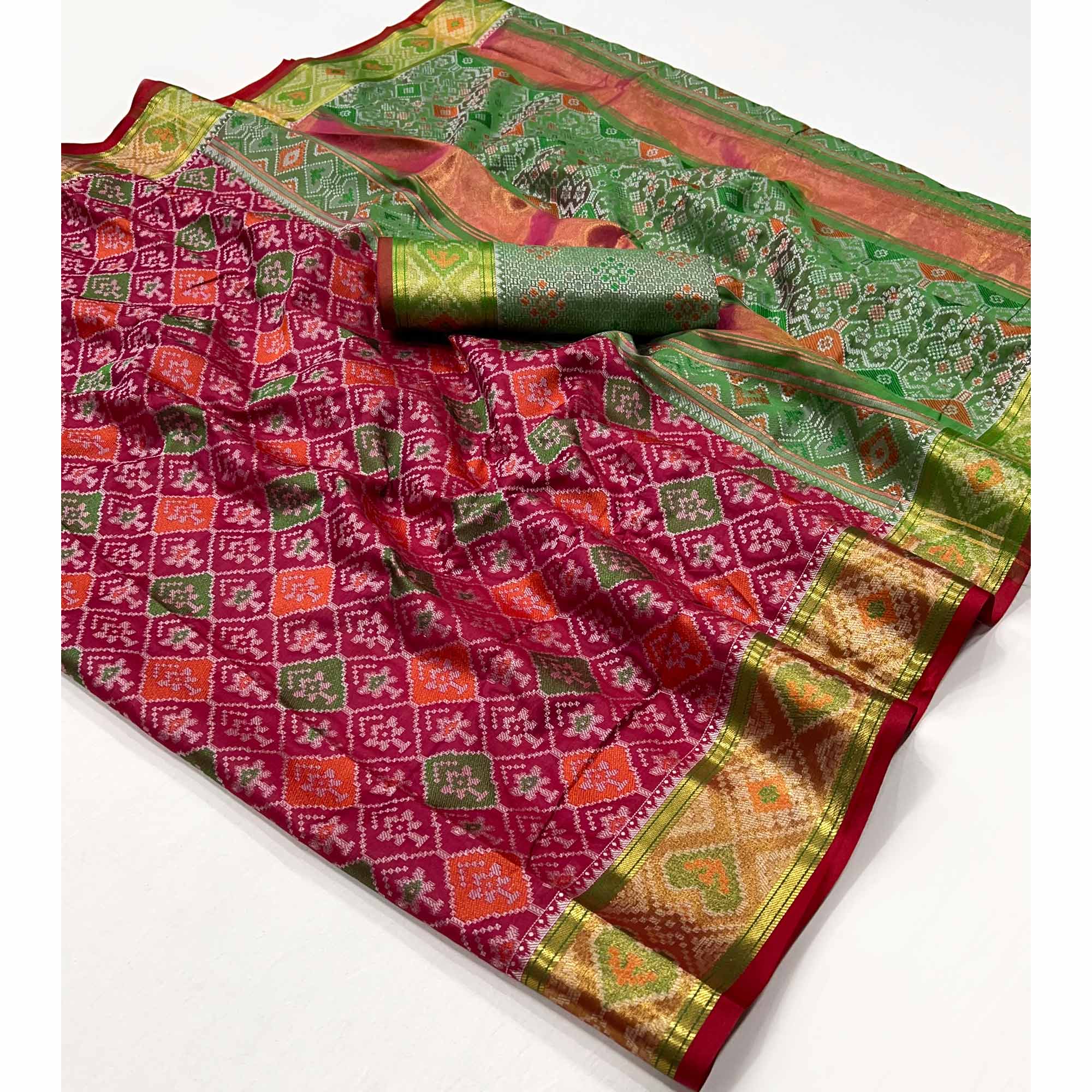 Red Woven Cotton Silk Patola Saree