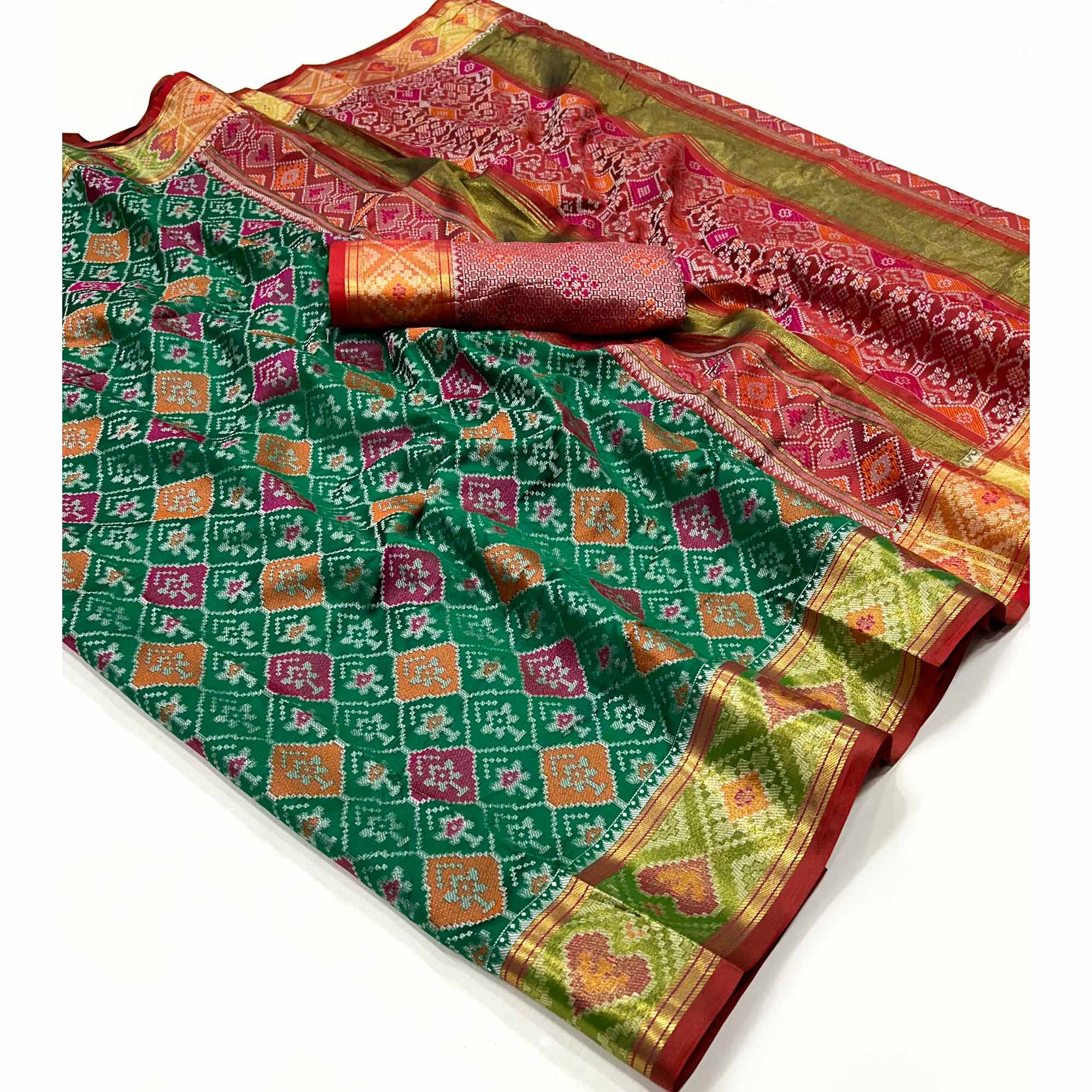 Green Woven Cotton Silk Patola Saree