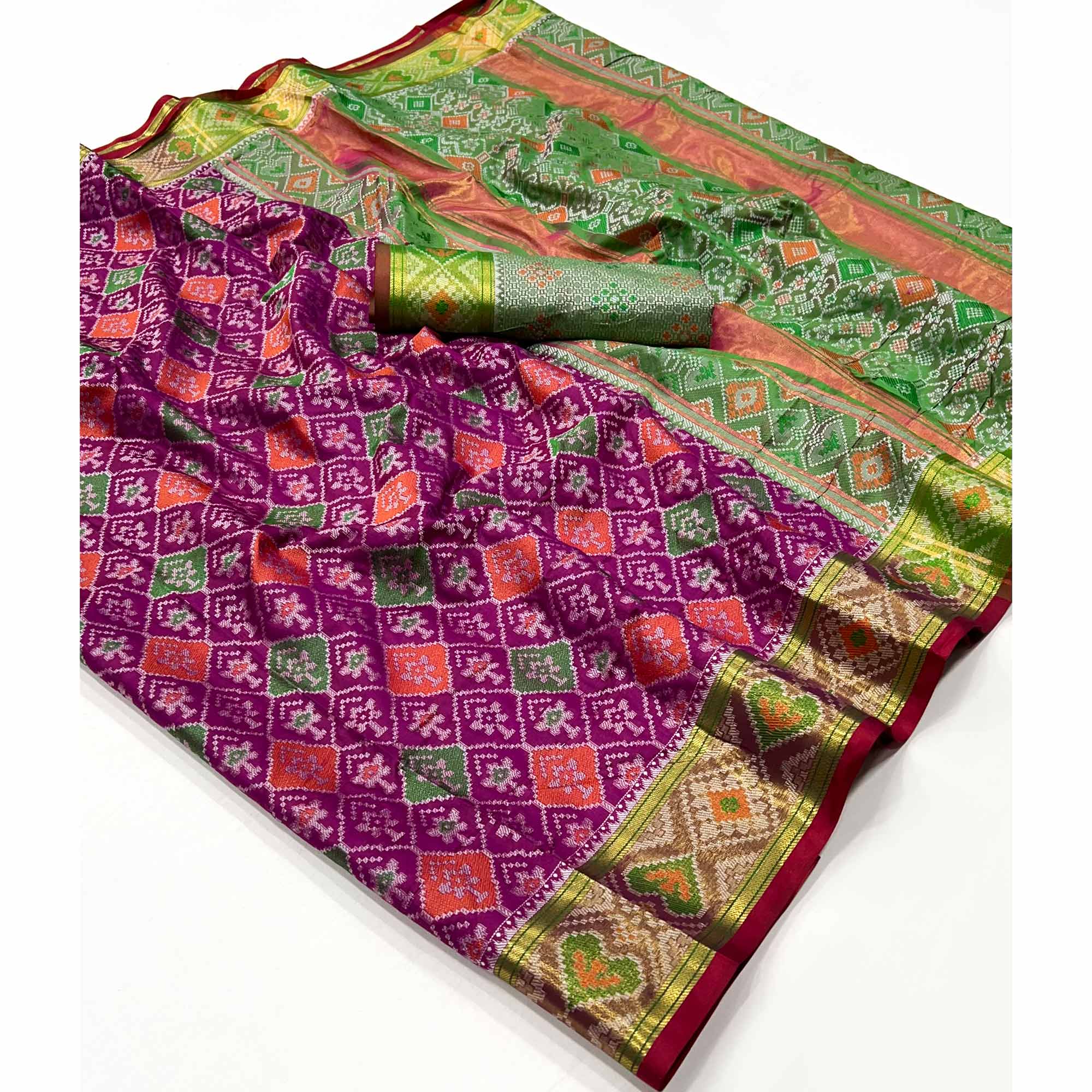 Purple Woven Cotton Silk Patola Saree