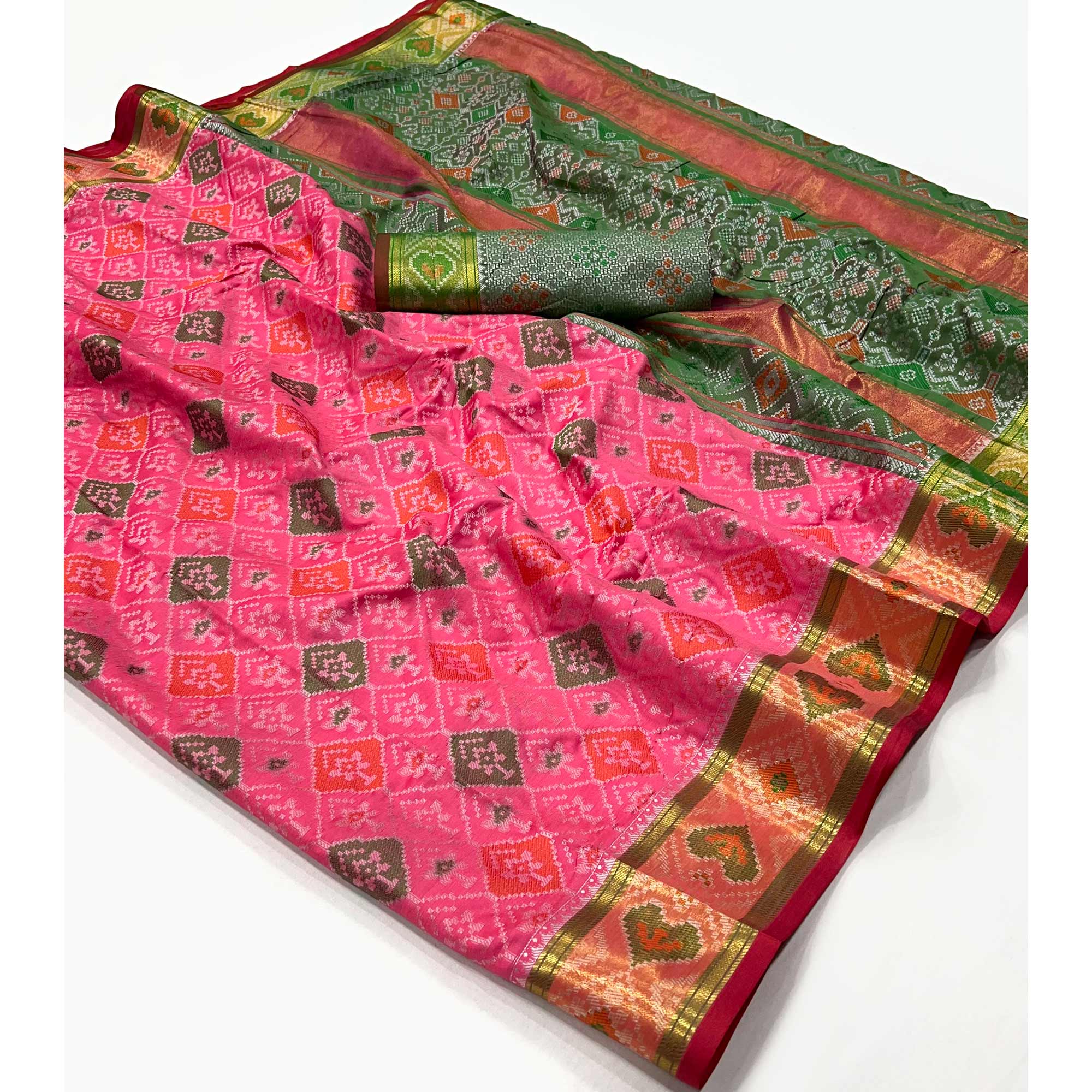 Pink Woven Cotton Silk Patola Saree