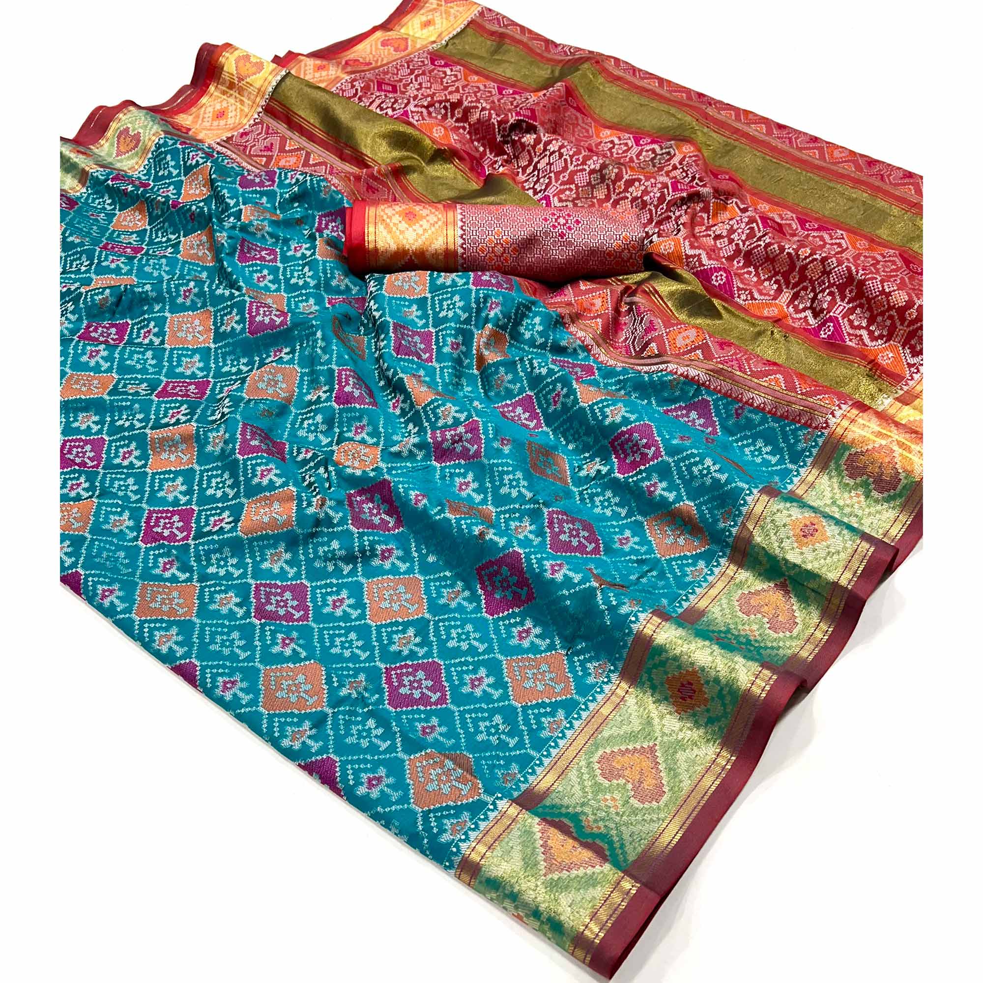 Rama Blue Woven Cotton Silk Patola Saree