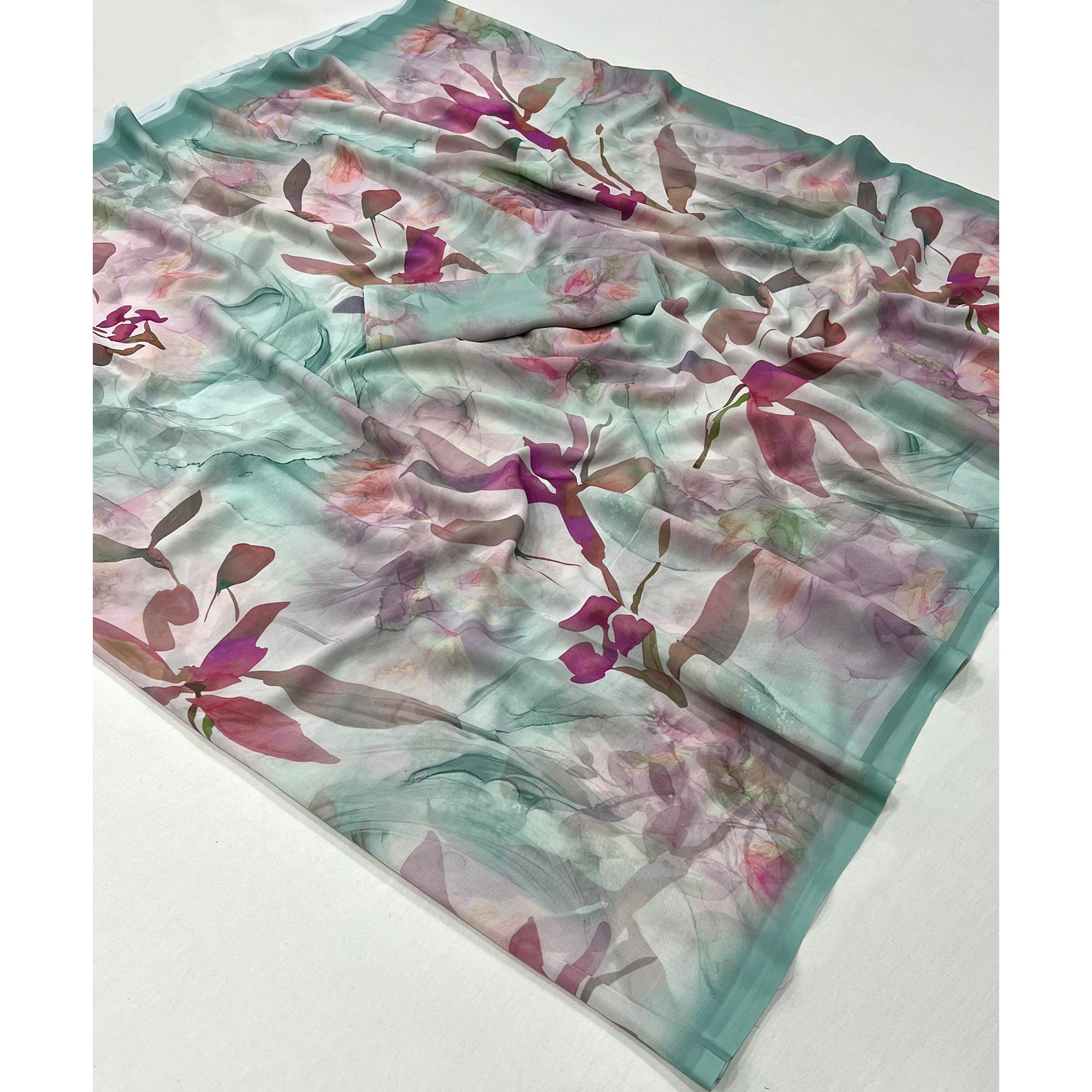 Blue Floral Digital Printed Georgette Saree