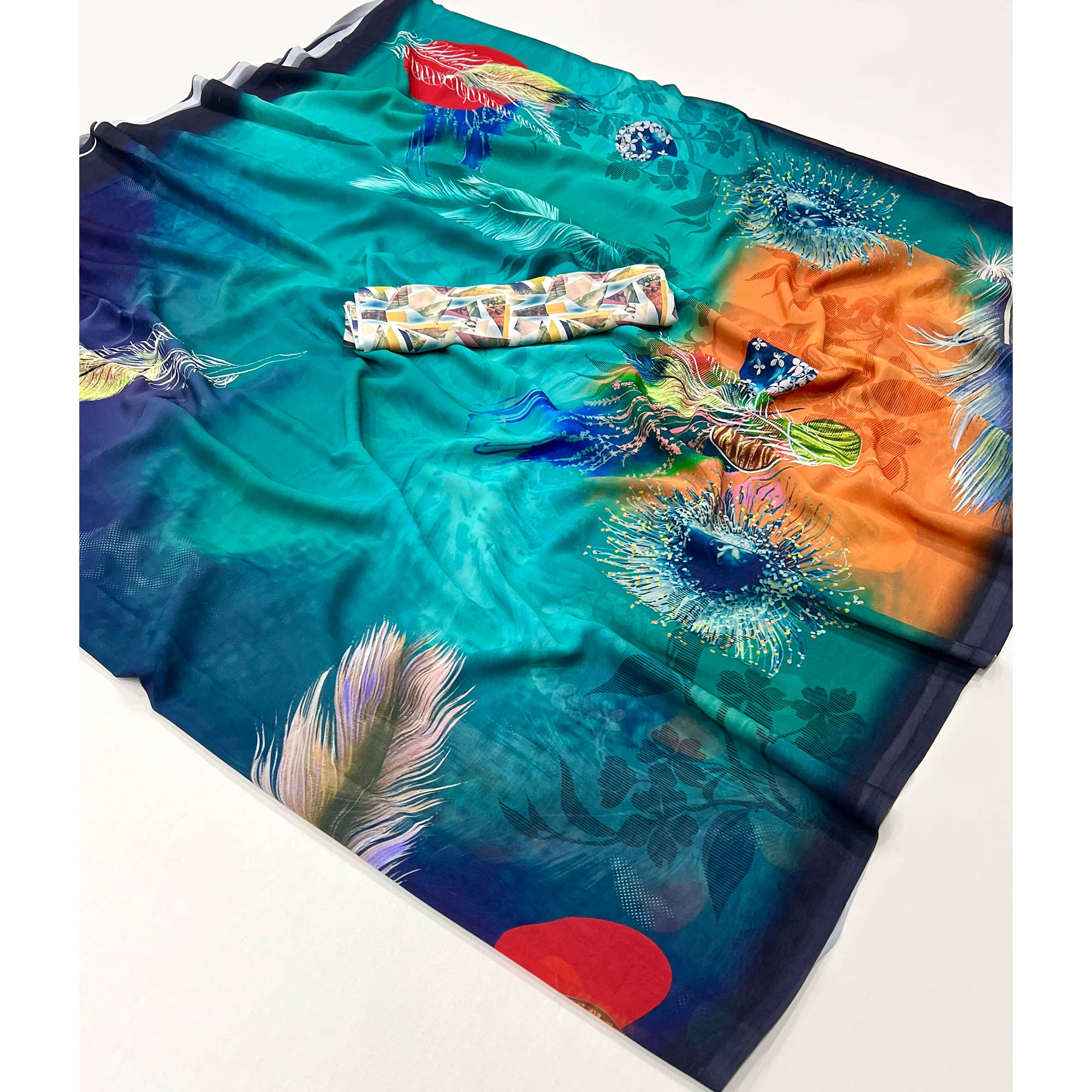 Blue Floral Digital Printed Georgette Saree