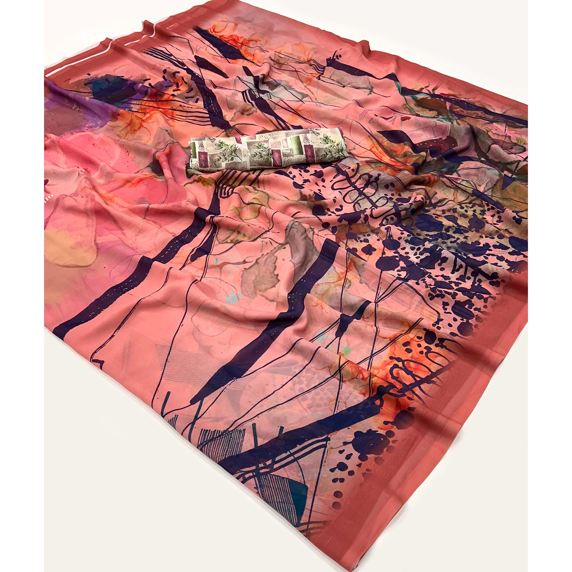 Peach Digital Printed Georgette Saree