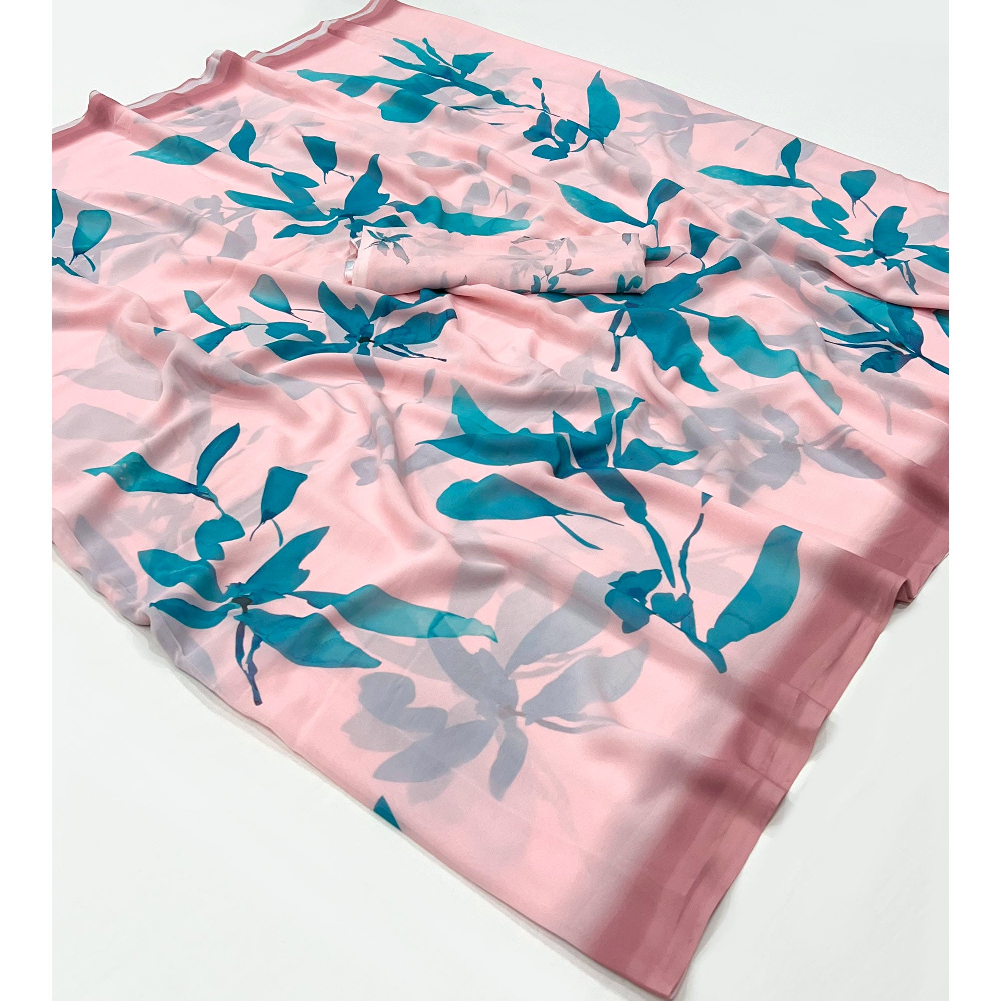 Pink Floral Digital Printed Georgette Saree
