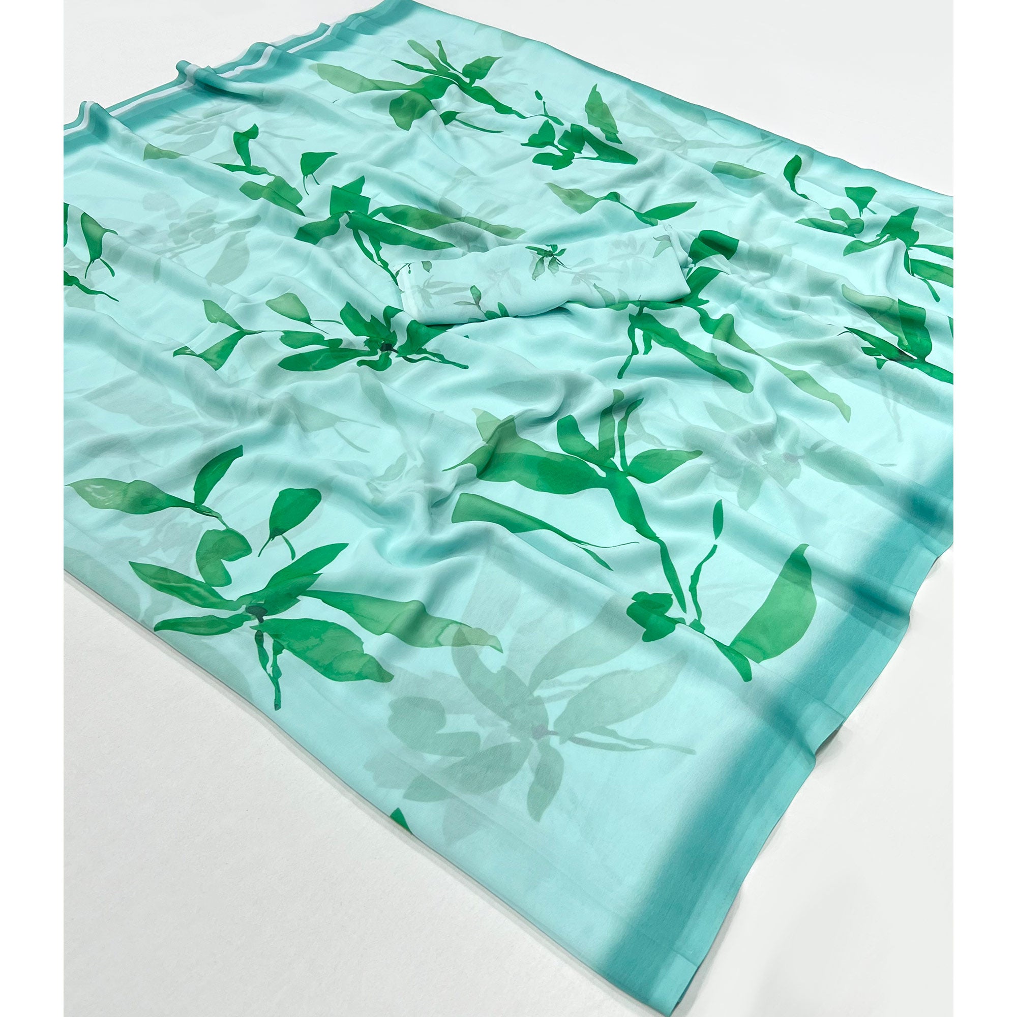 Blue Floral Digital Printed Georgette Saree