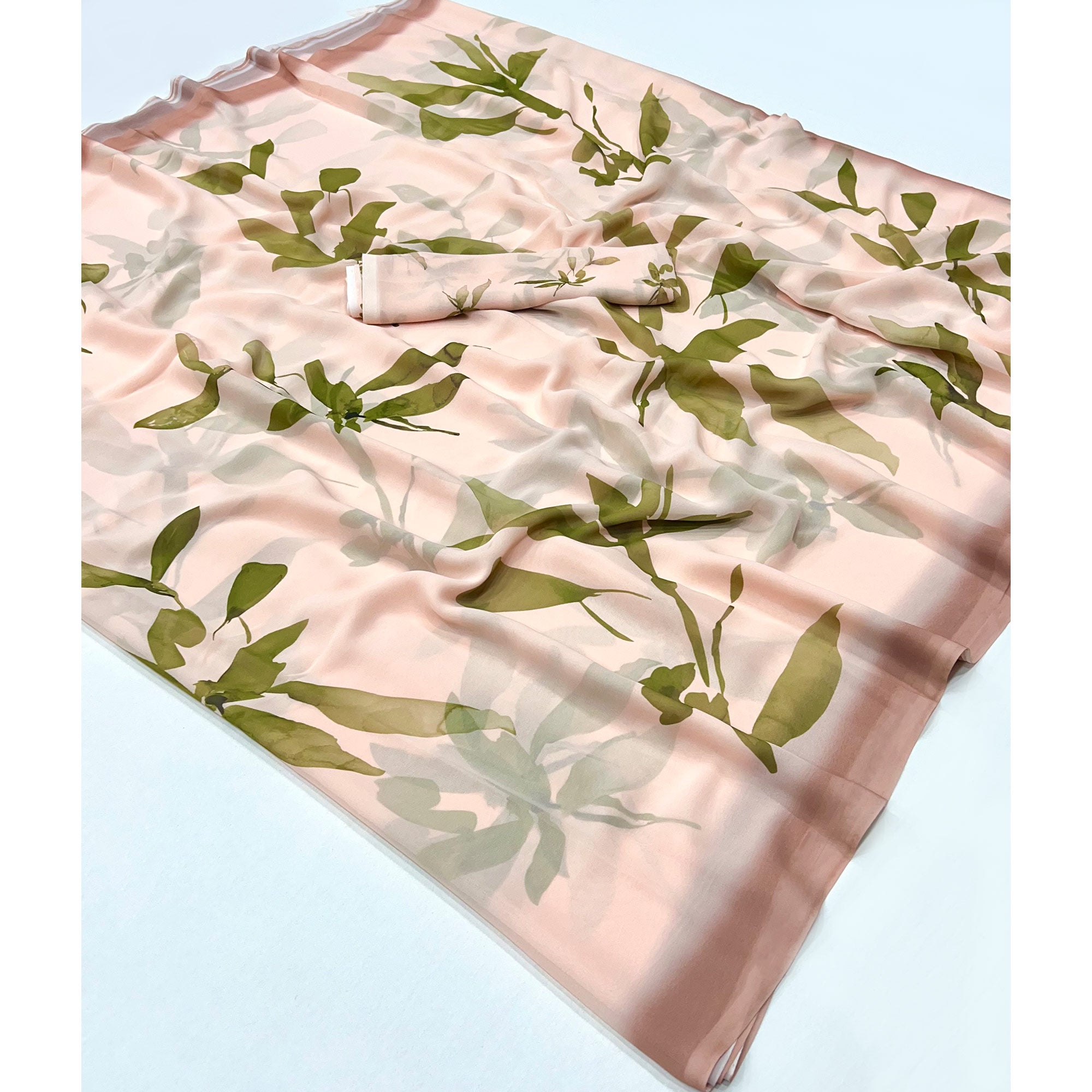 Peach Floral Digital Printed Georgette Saree