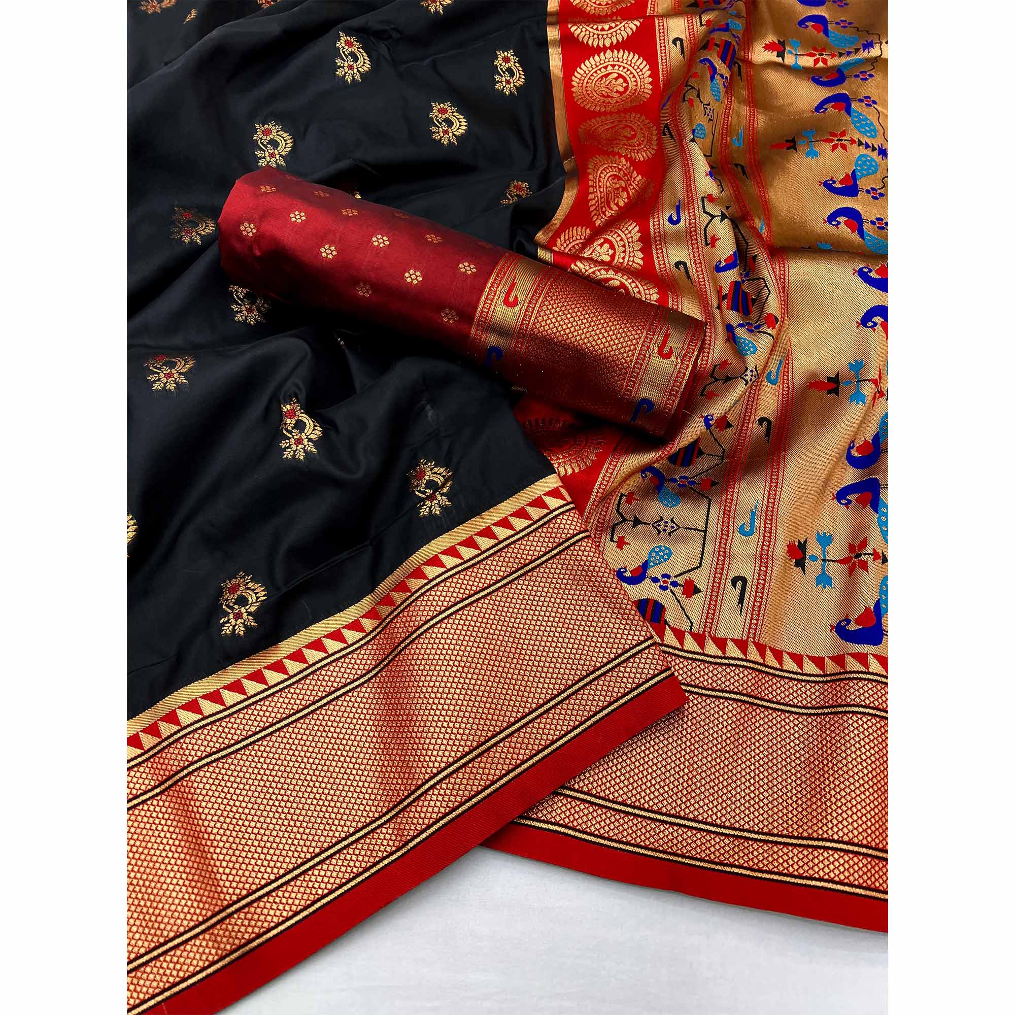 Black Floral Woven Pure Silk Saree