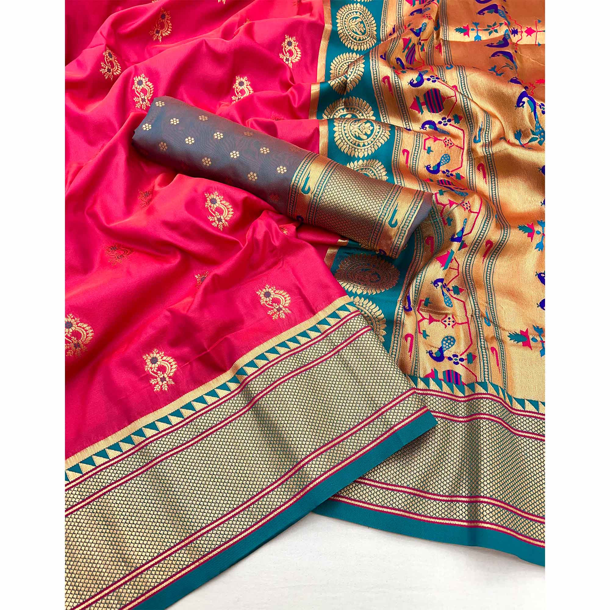 Pink Floral Woven Pure Silk Saree