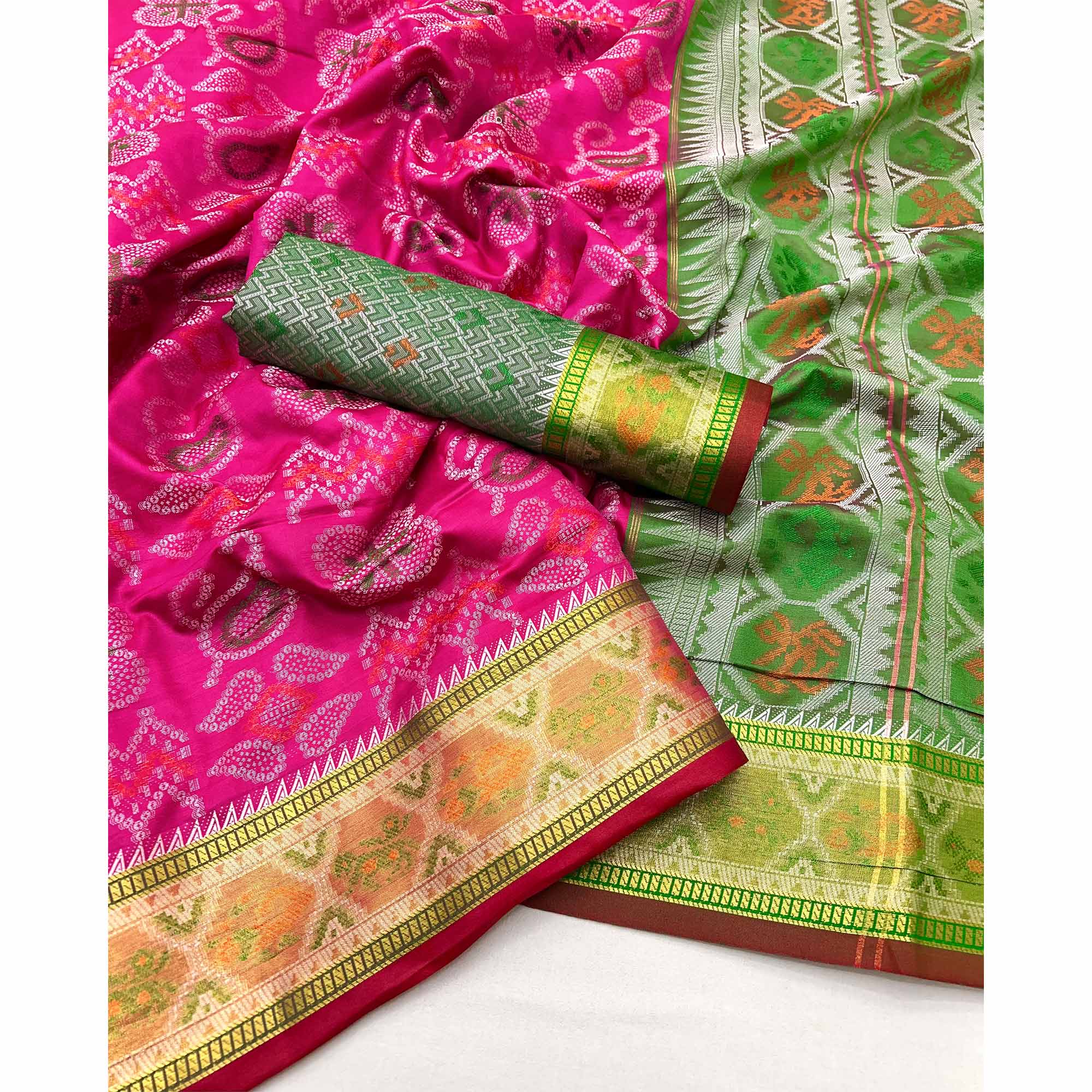 Rani Pink Woven Art Silk Patola Saree