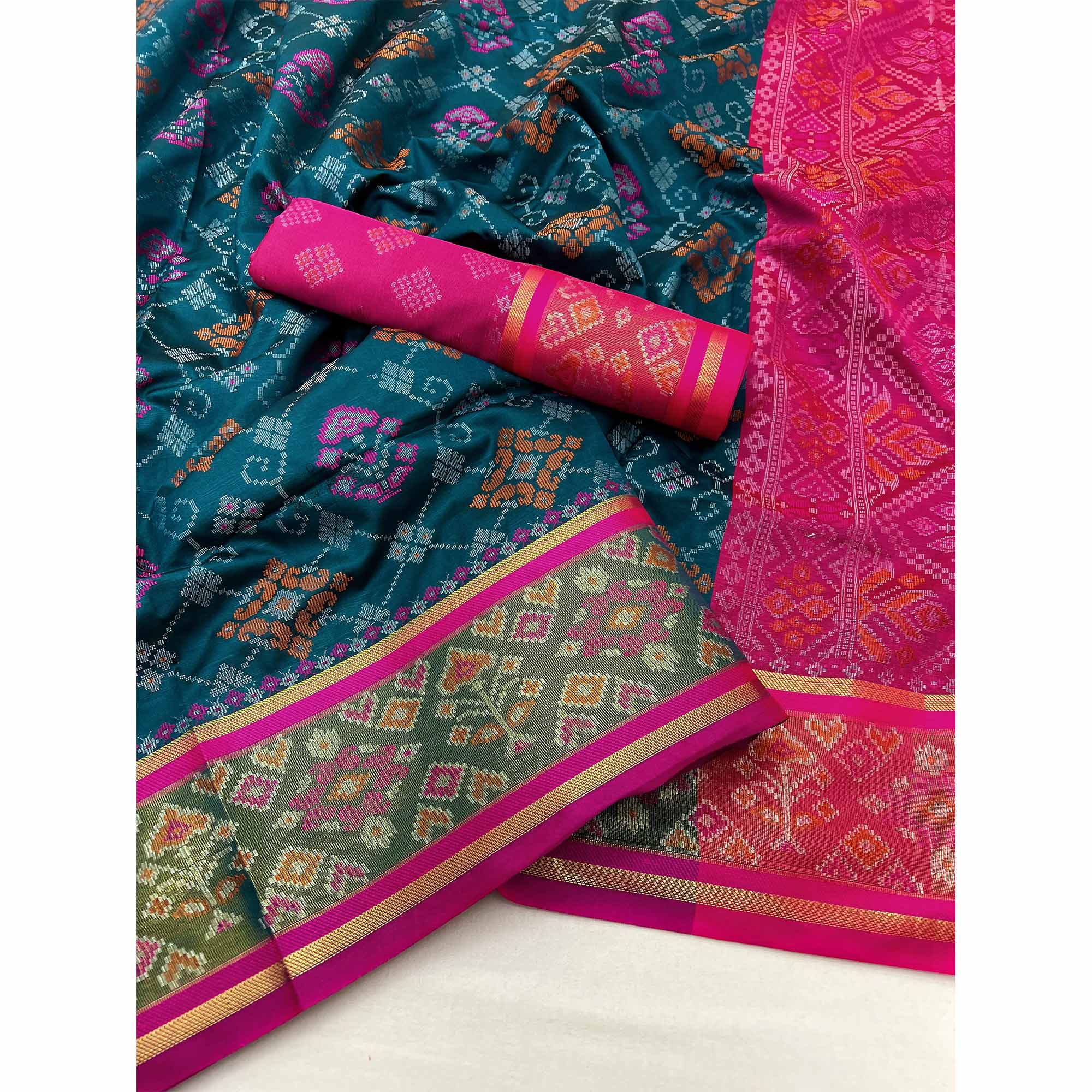 Morpich Blue Woven Art Silk Patola Saree
