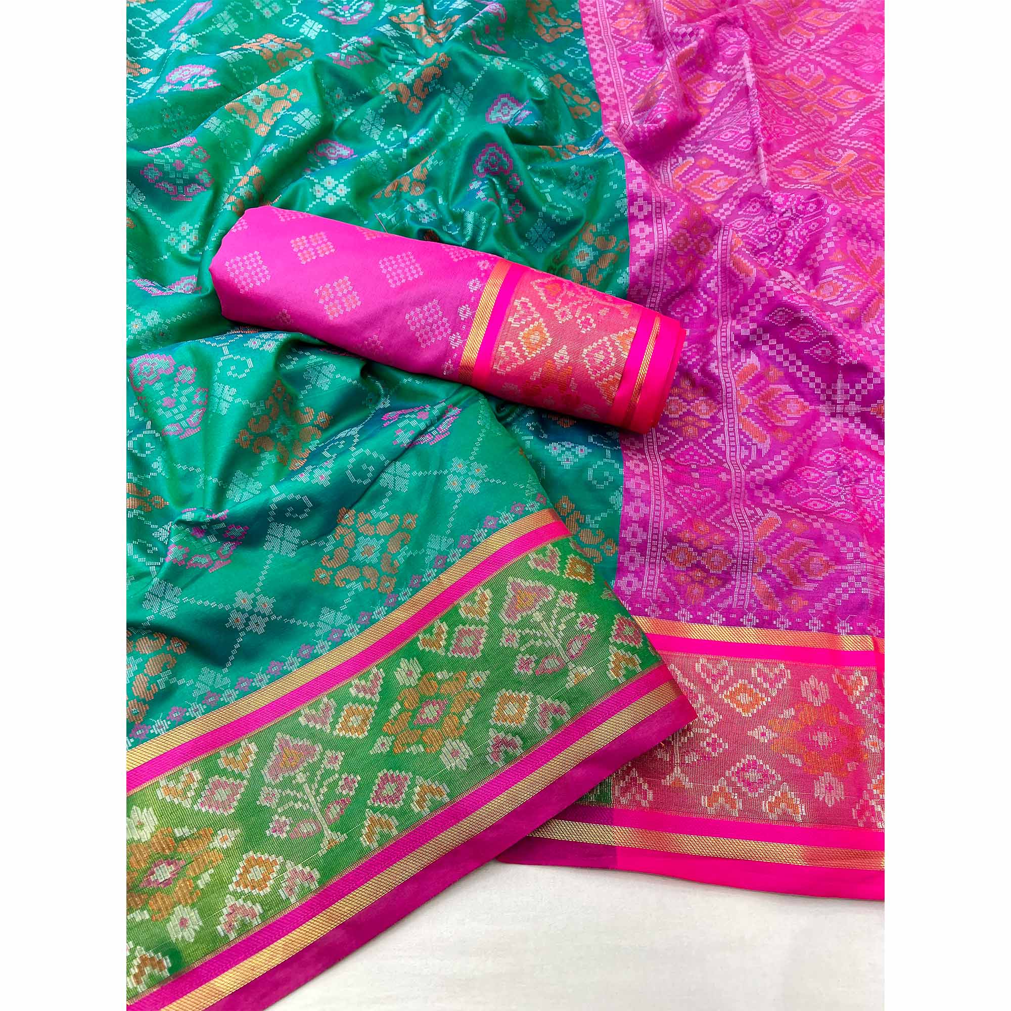 Rama Green Woven Art Silk Patola Saree