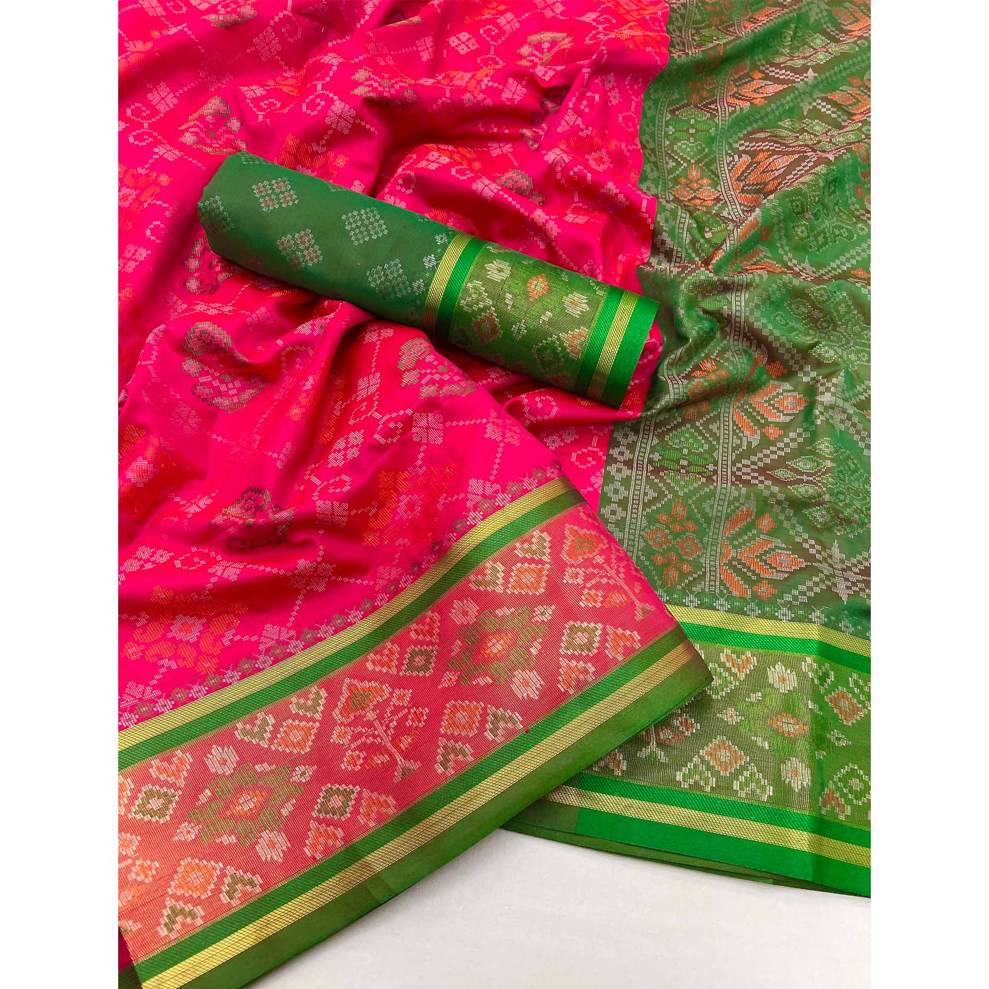 Rani Pink Woven Art Silk Patola Saree