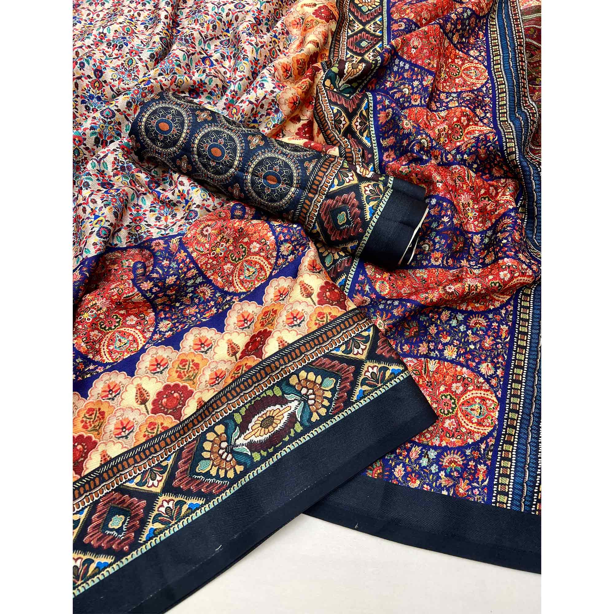 Cream Floral Digital Printed Pashmina Saree