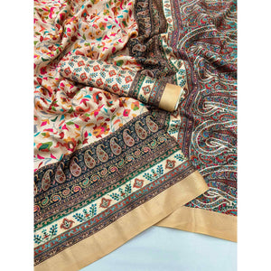 Cream Floral Digital Printed Pashmina Saree