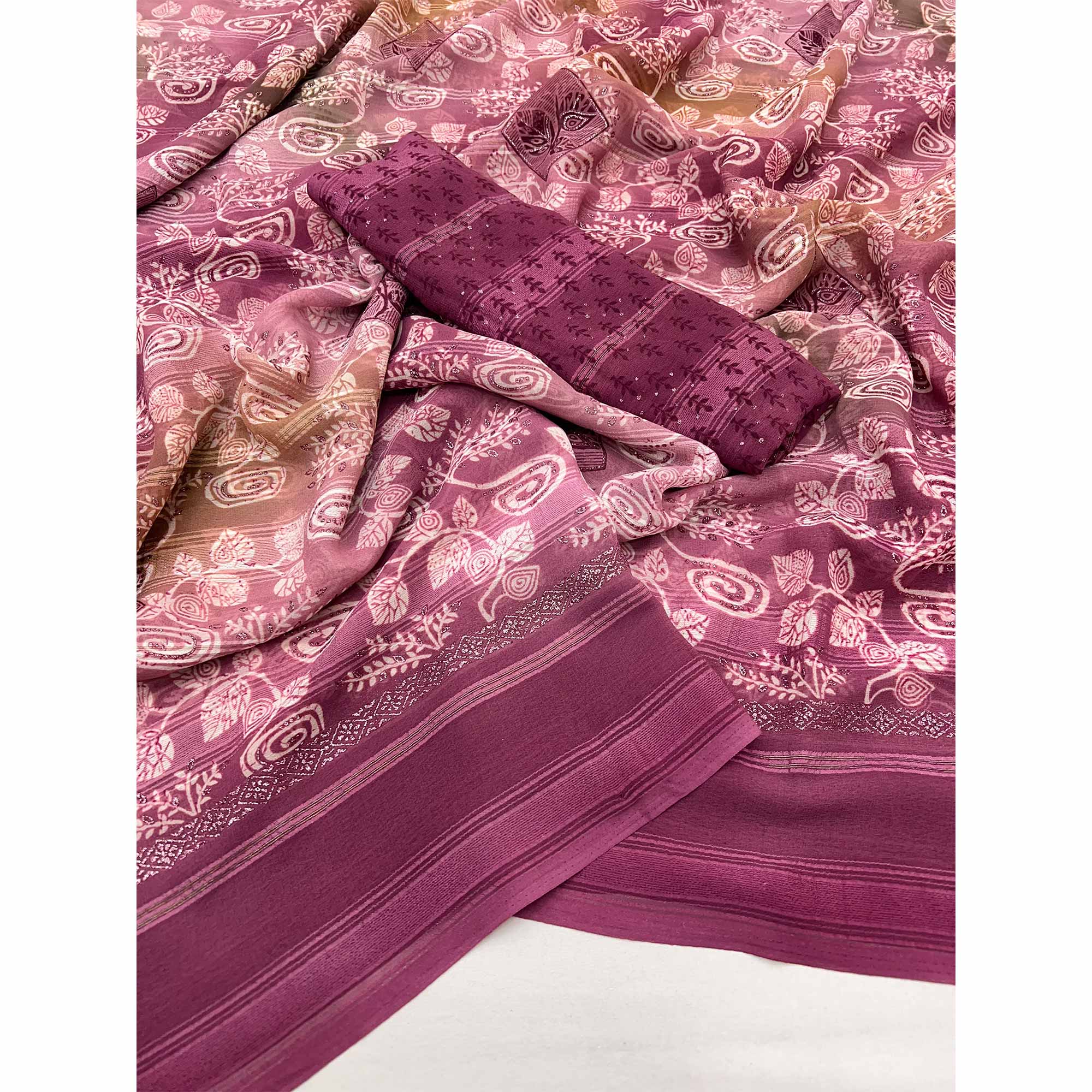 Wine Floral Printed Georgette Saree