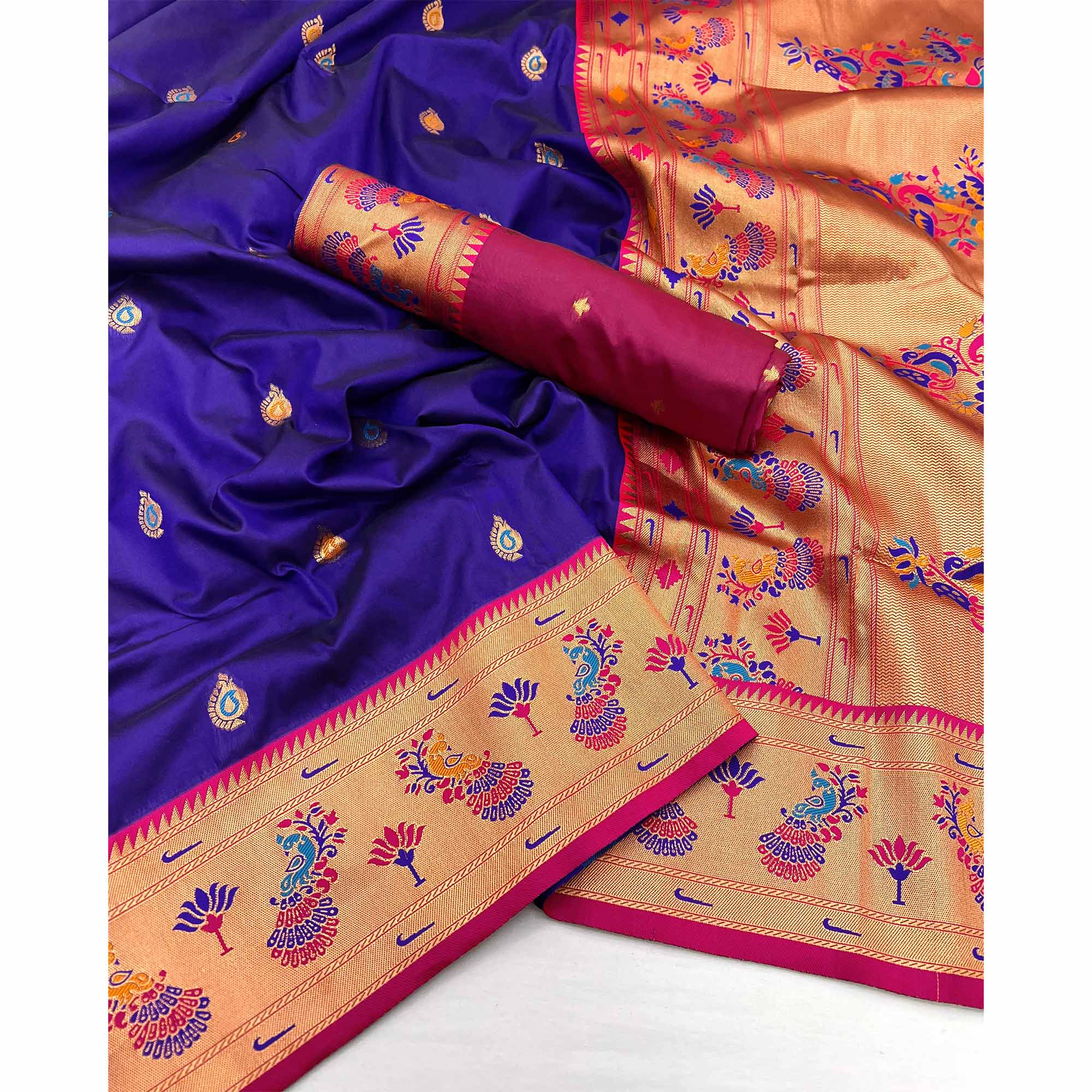 Blue Floral Woven Pure Silk Paithani Saree