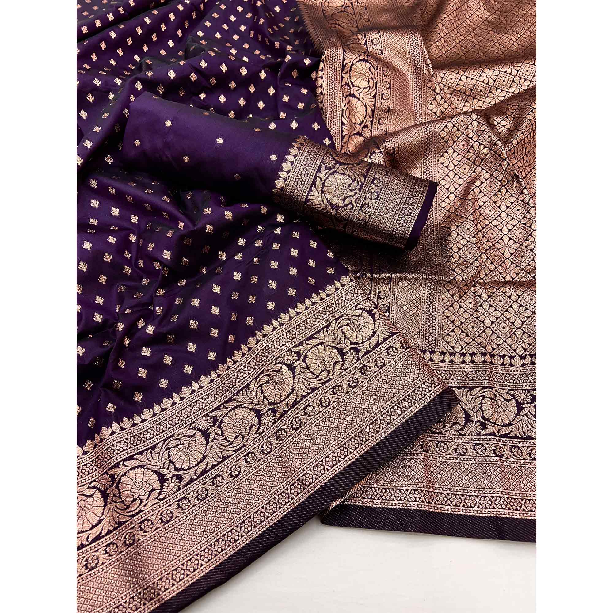 Wine Floral Woven Banarasi Silk Saree