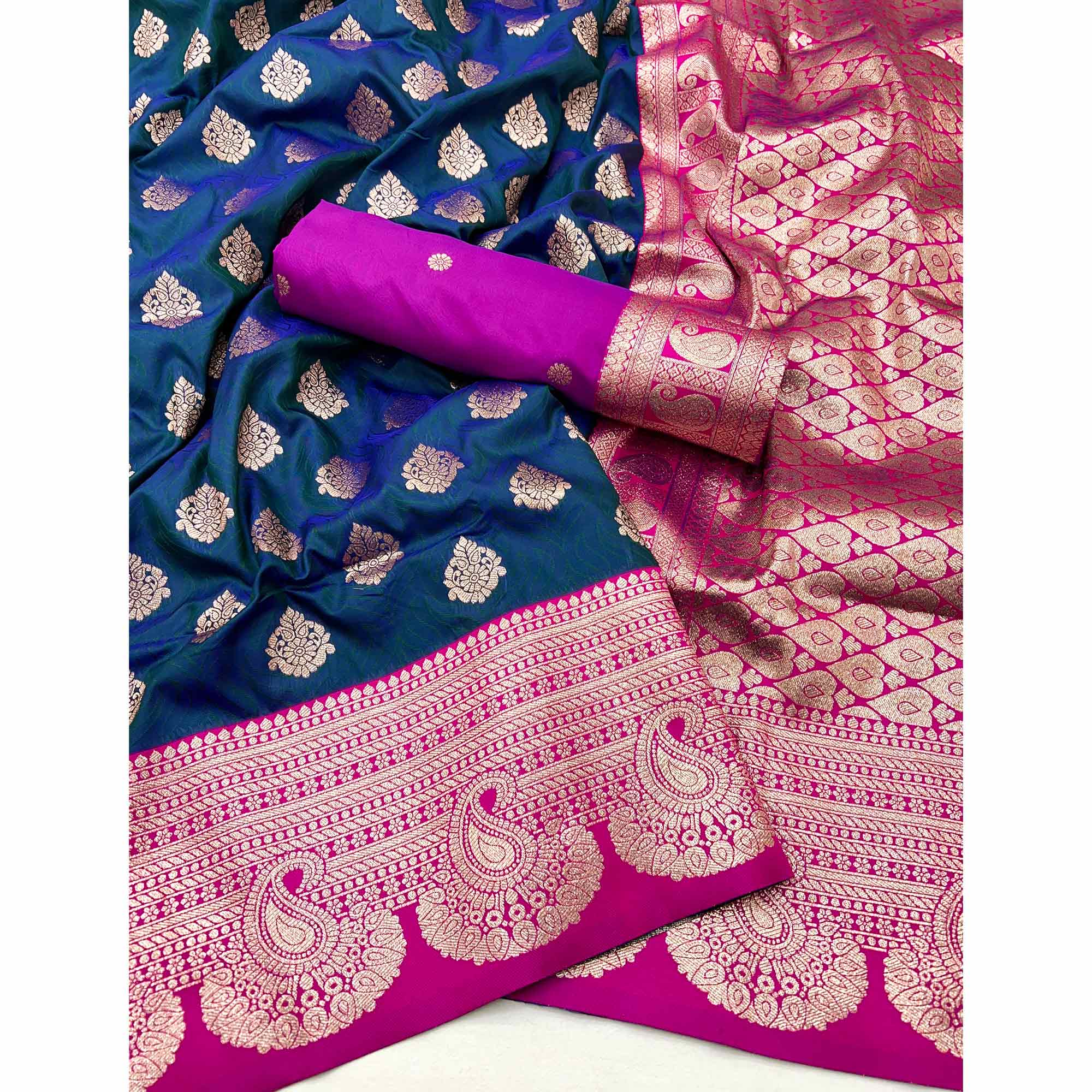 Timeless Zari Woven Blue Art Silk Saree Accented With A Heritage Banarasi Pallu
