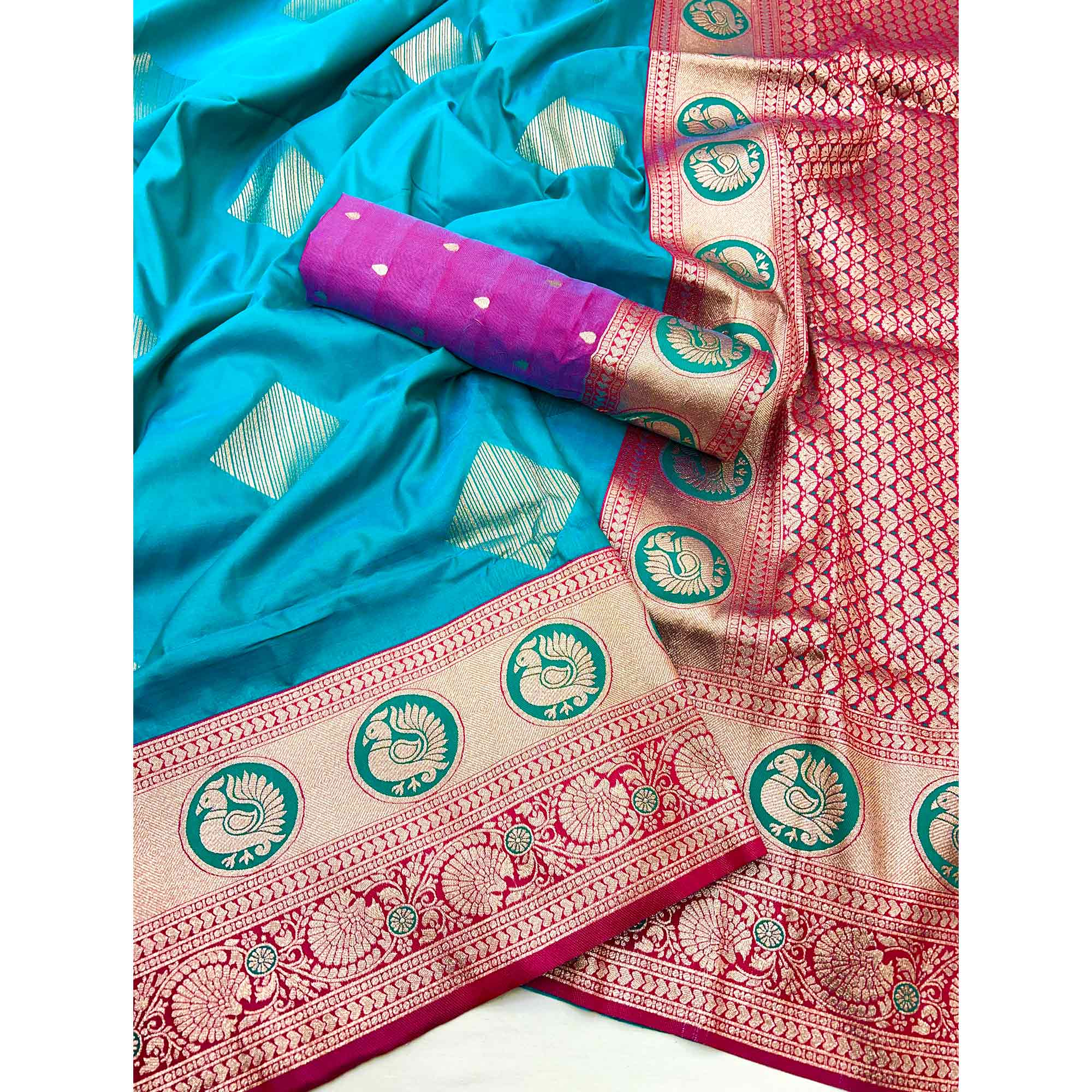 Turquoise Blue Zari Woven Art Silk Saree With Opulent Banarasi Pallu Work