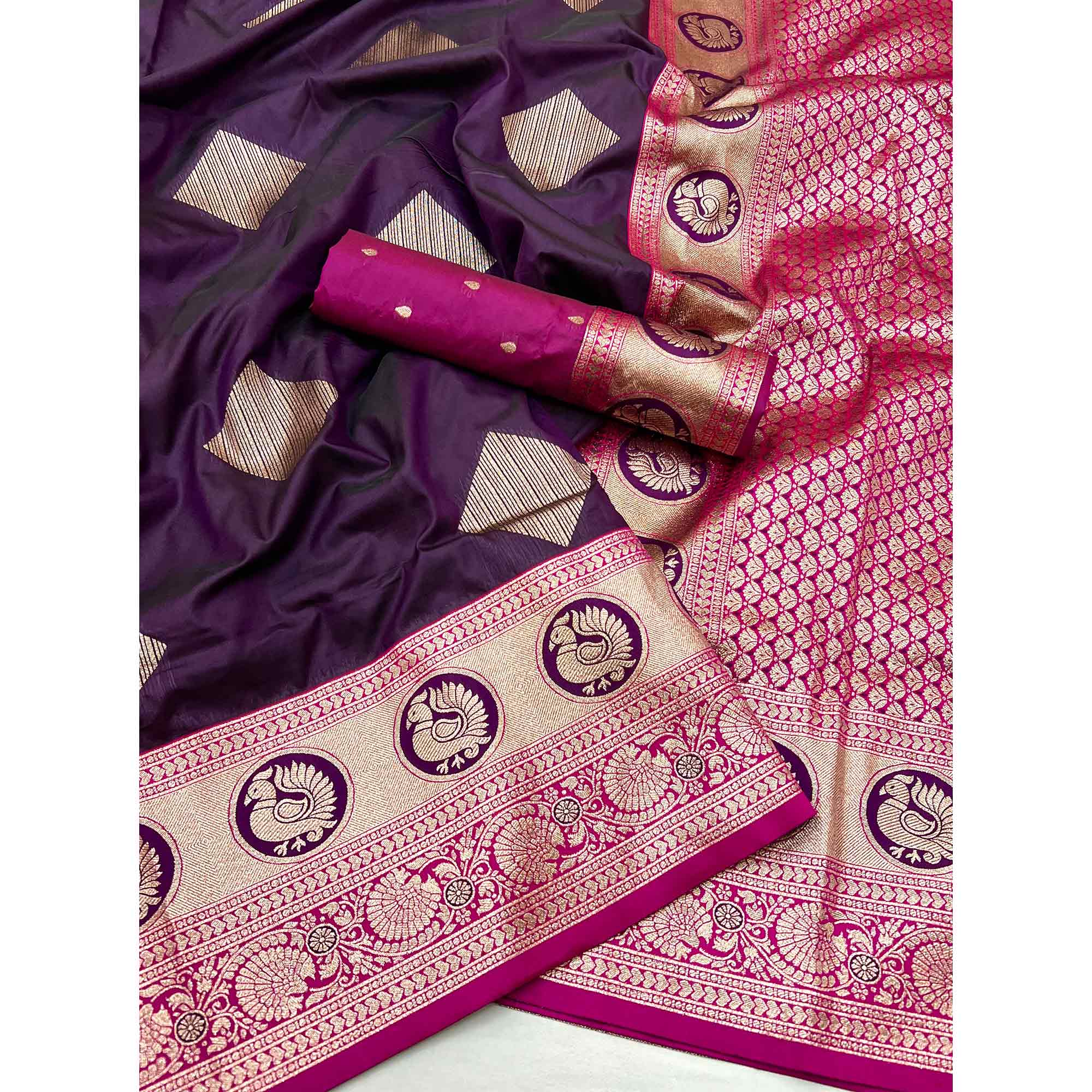 Dark Wine Zari Woven Art Silk Saree With Opulent Banarasi Pallu Work