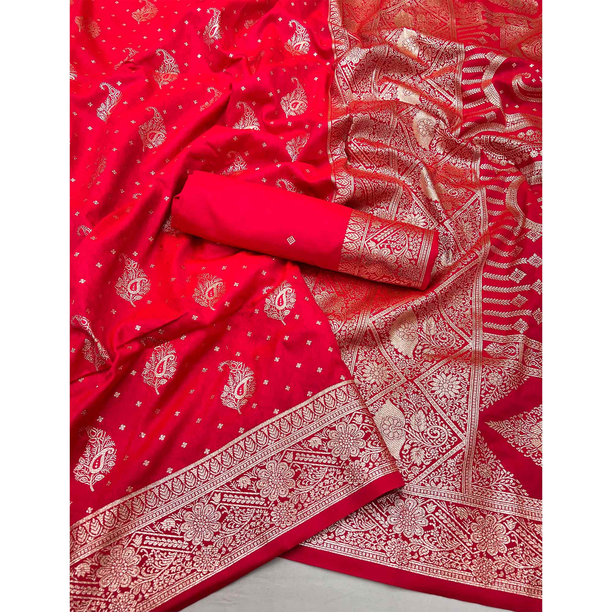 Rani Pink Zari Woven Saree in Soft Art Silk with Heritage Paisley Designs