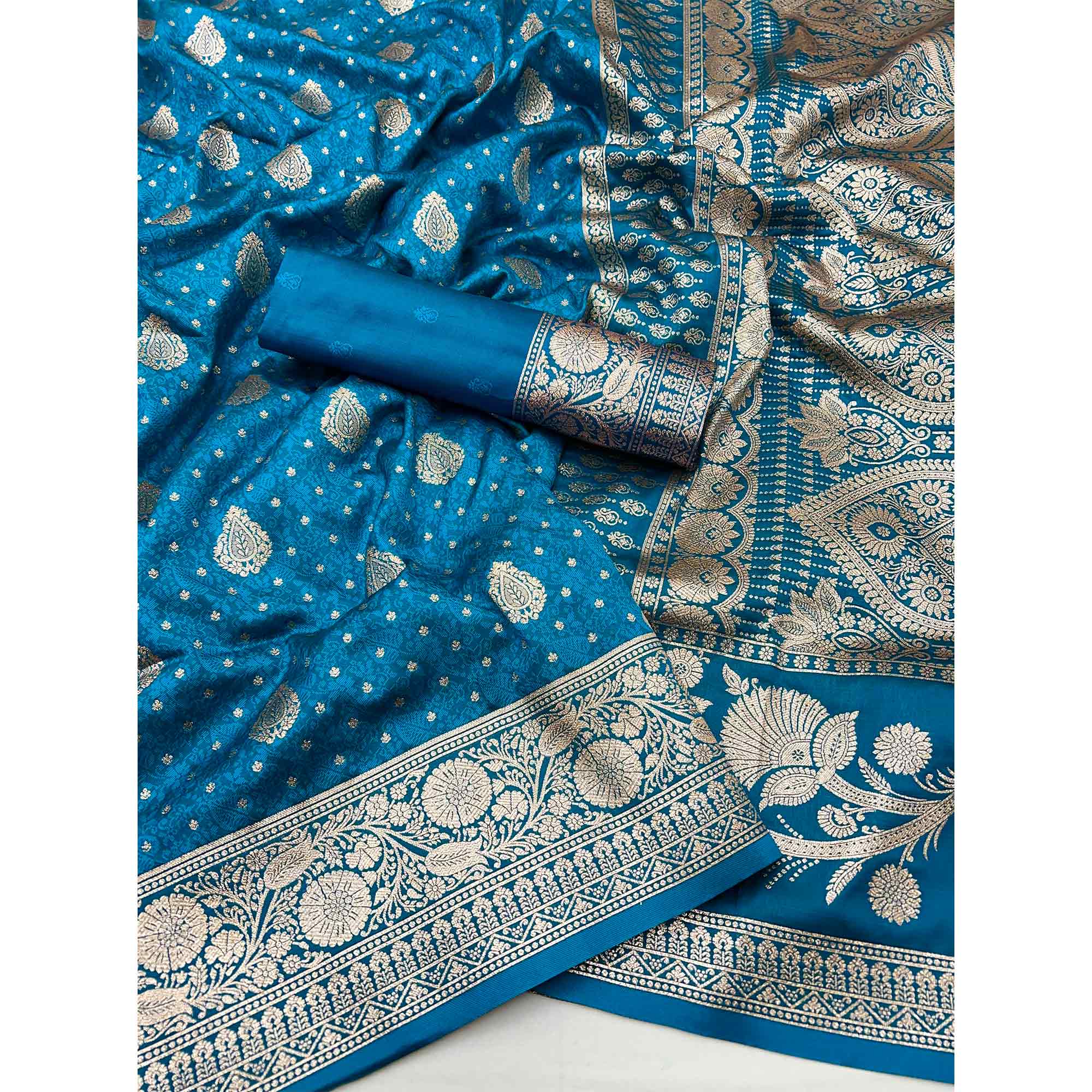 Blue Art Silk Saree with Graceful Zari Floral Designs for Wedding and Festive Wear