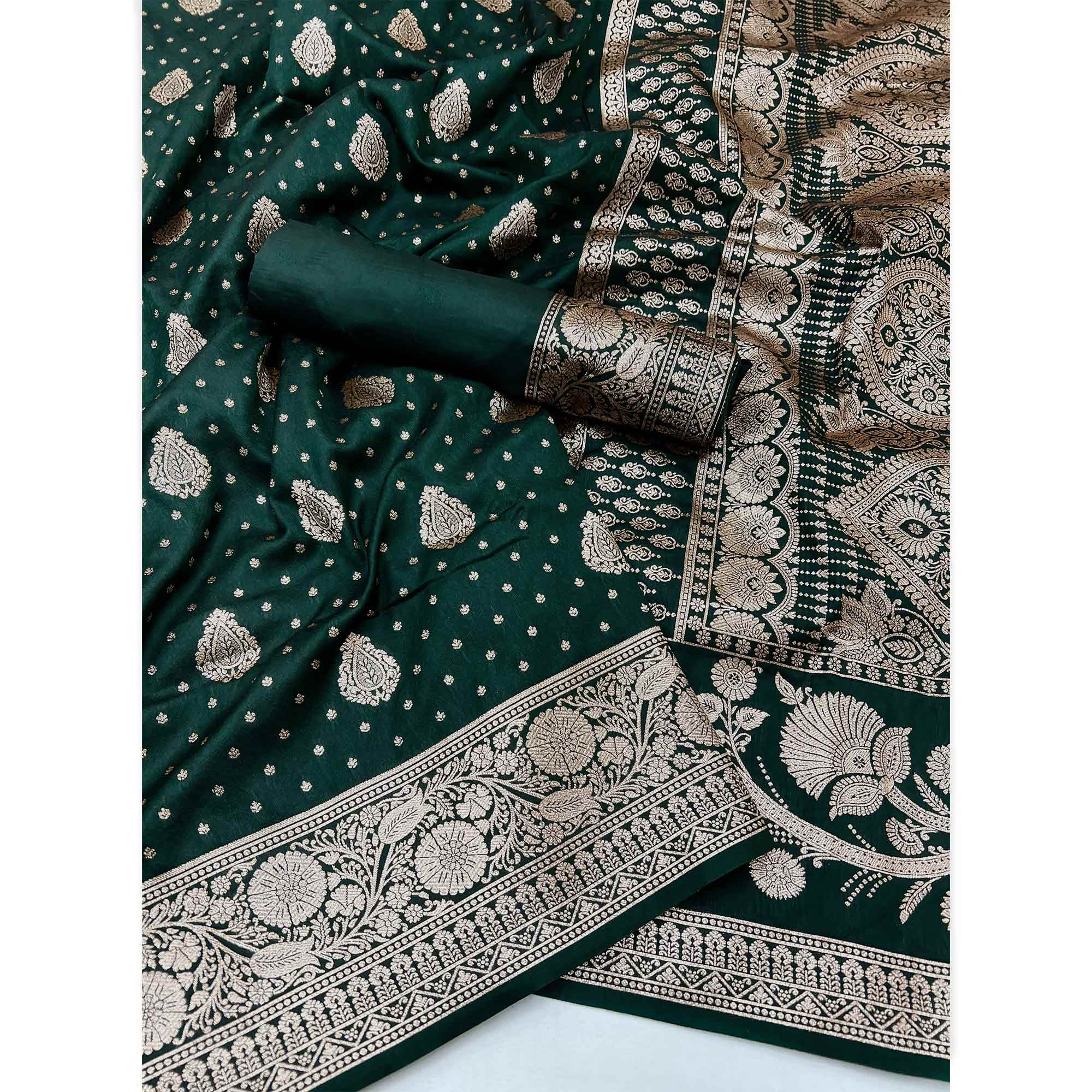 Green Art Silk Saree with Graceful Zari Floral Designs for Wedding and Festive Wear