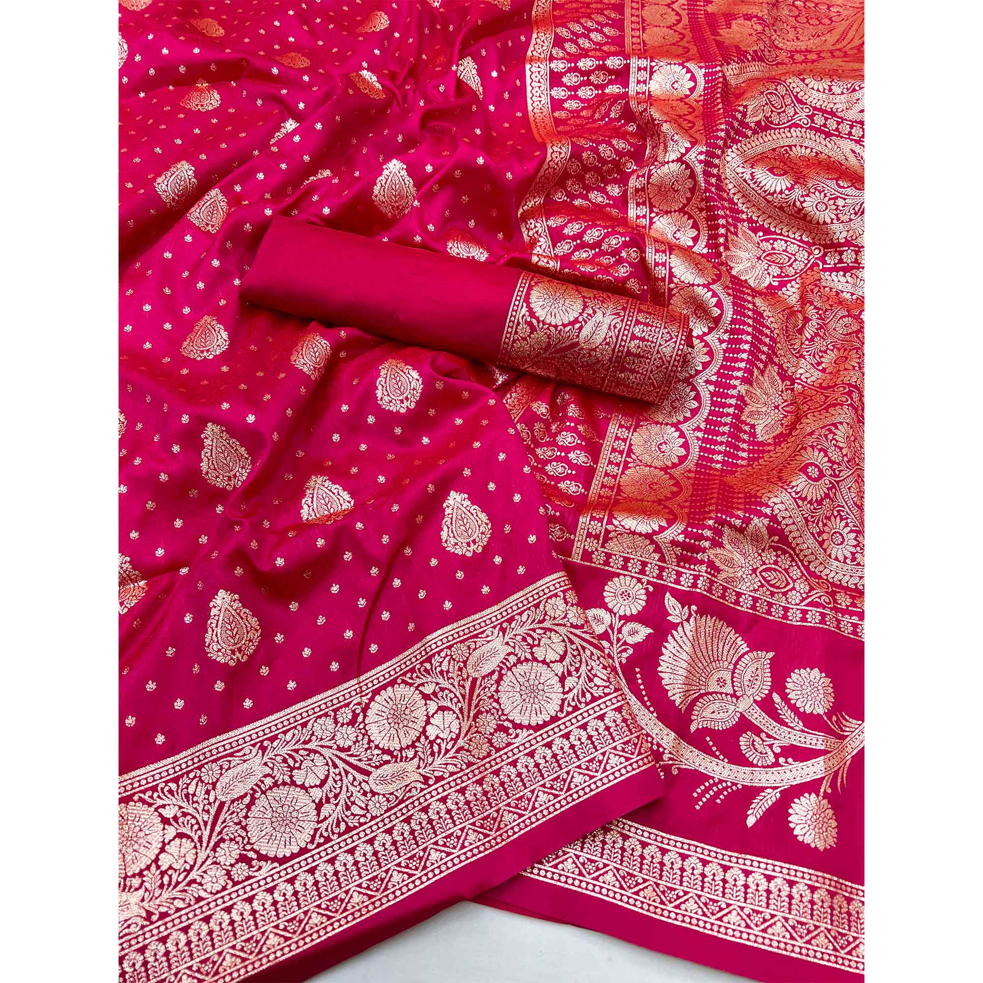 Pink Art Silk Saree with Graceful Zari Floral Designs for Wedding and Festive Wear
