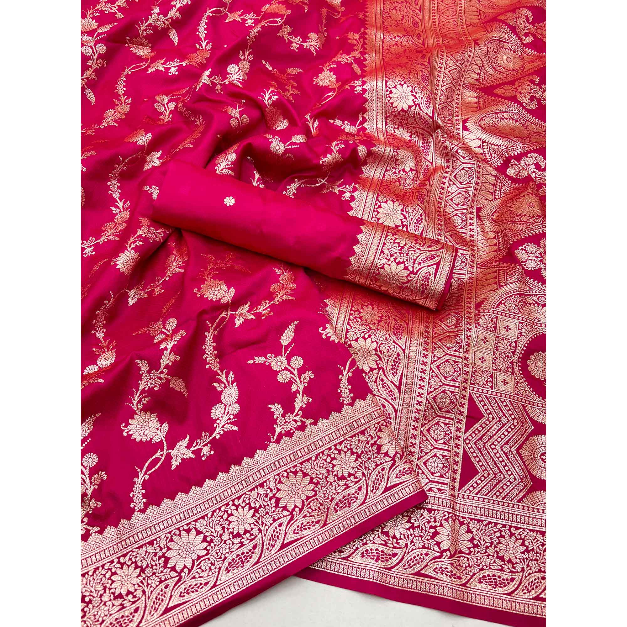 Pink Saree in Art Silk Featuring Traditional Zari Woven Floral Motifs for Special Occasions