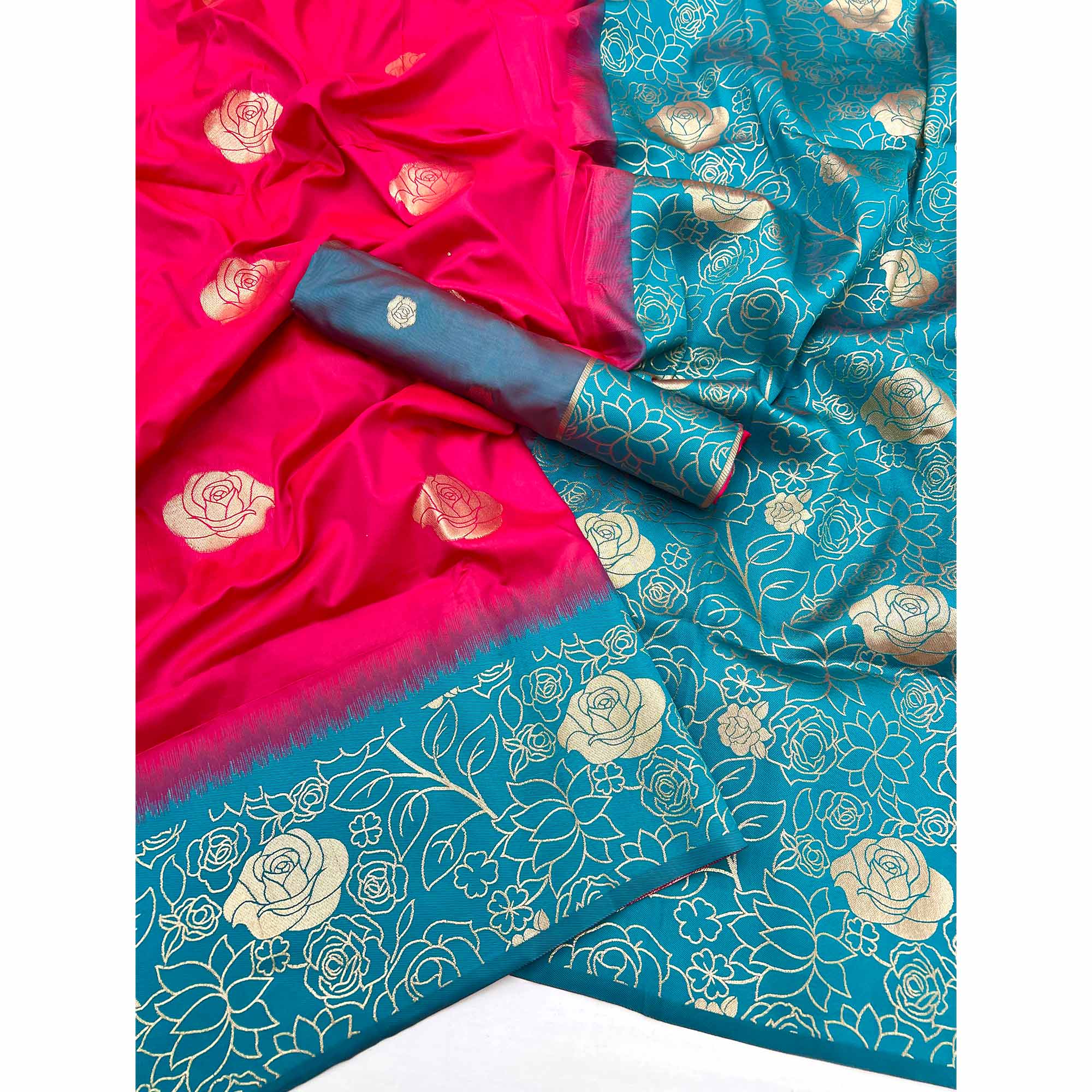 Pink Art Silk Saree Embellished With Delicate Floral Zari Weaving Craftsmanship