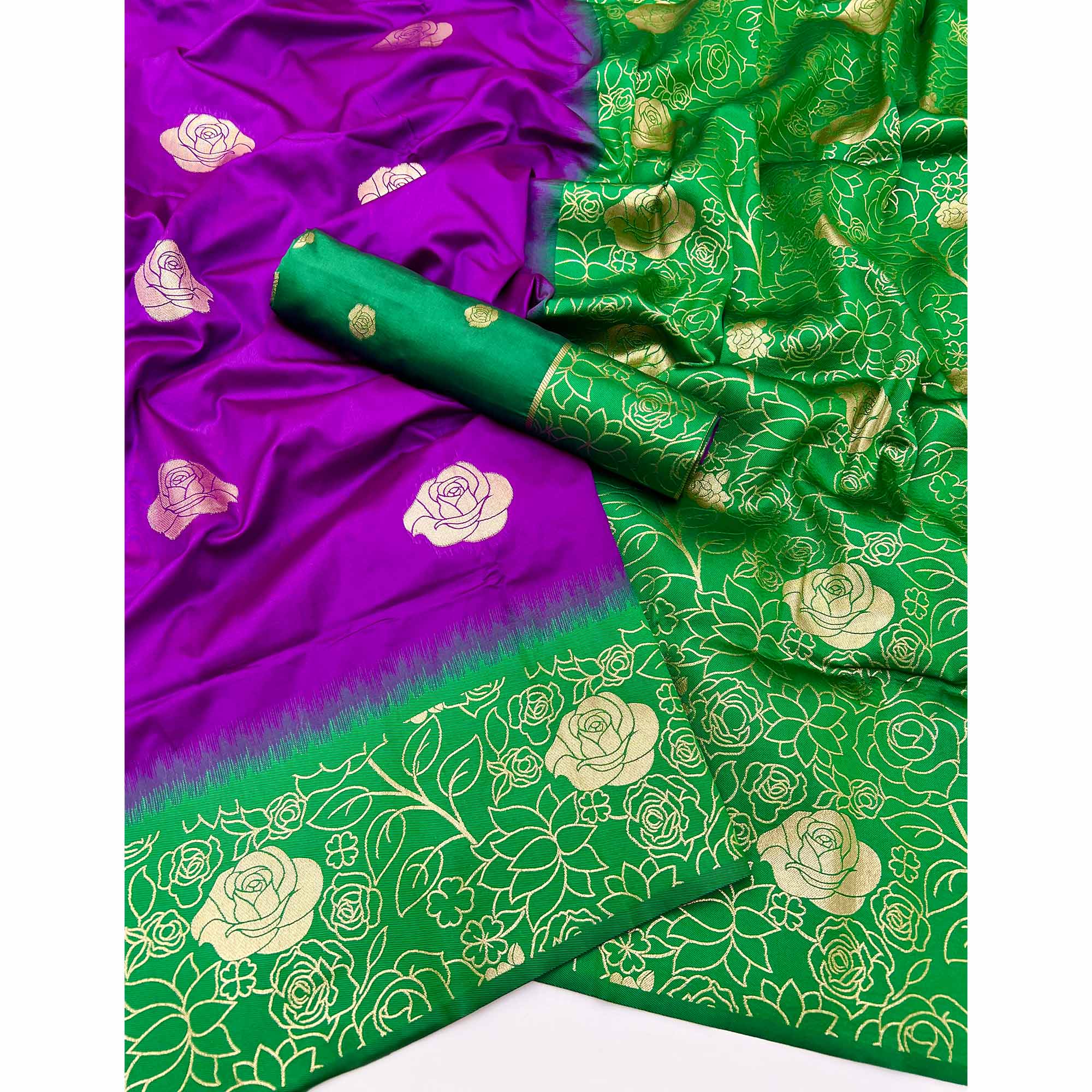 Purple Art Silk Saree Embellished With Delicate Floral Zari Weaving Craftsmanship