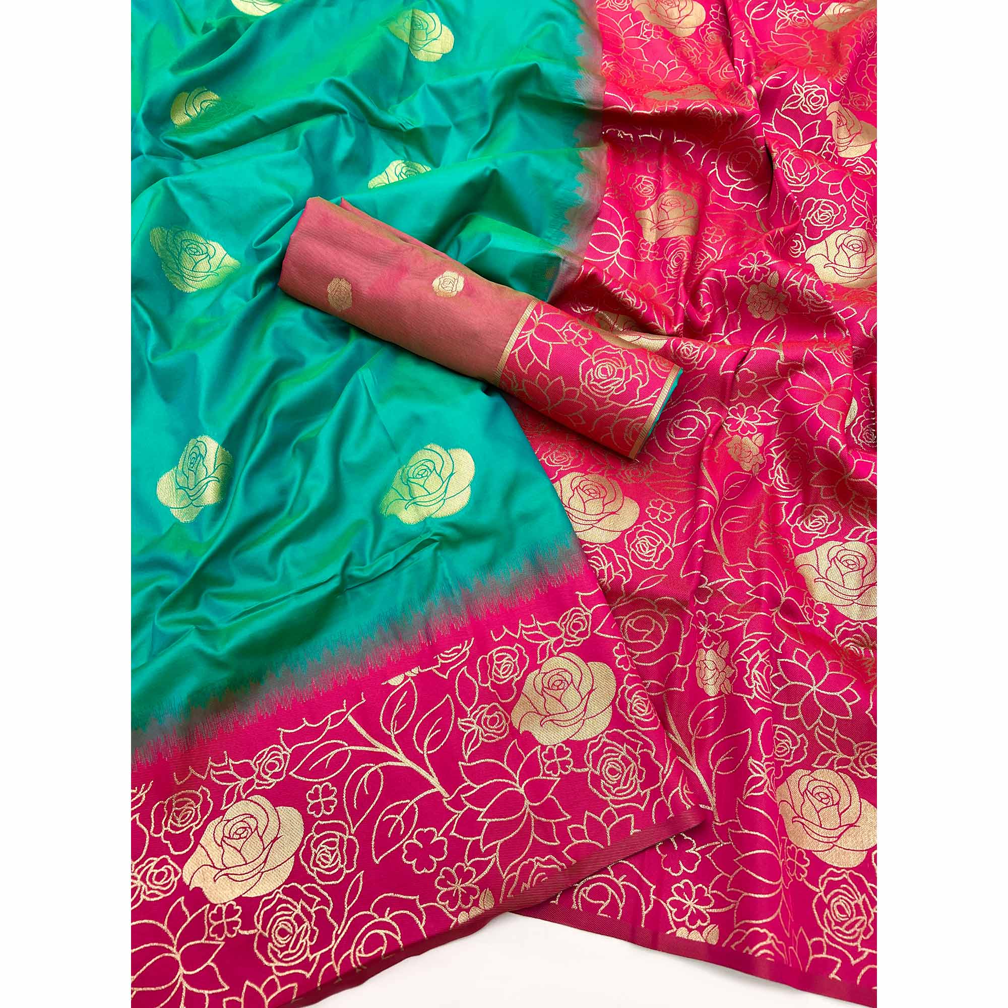 Rama Green Art Silk Saree Embellished With Delicate Floral Zari Weaving Craftsmanship