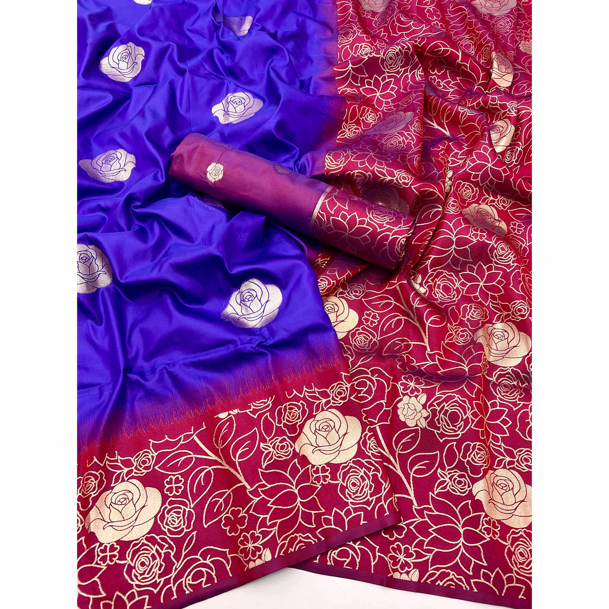 12Blue Art Silk Saree Embellished With Delicate Floral Zari Weaving Craftsmanship