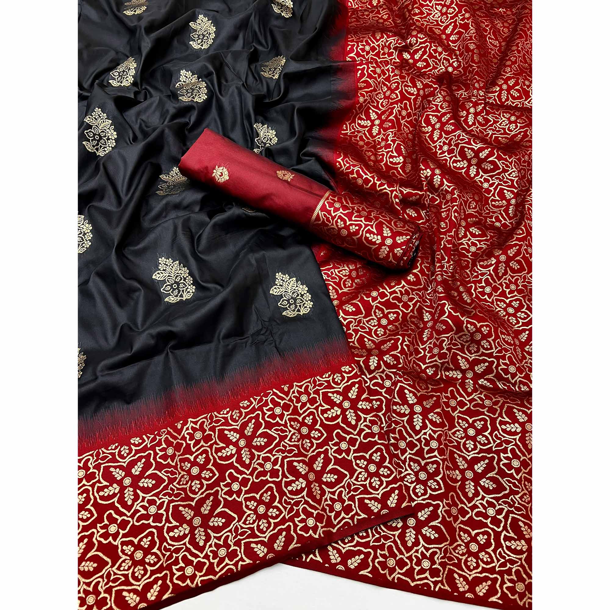 Black Saree Woven In Art Silk With Alluring Floral Zari Detailing
