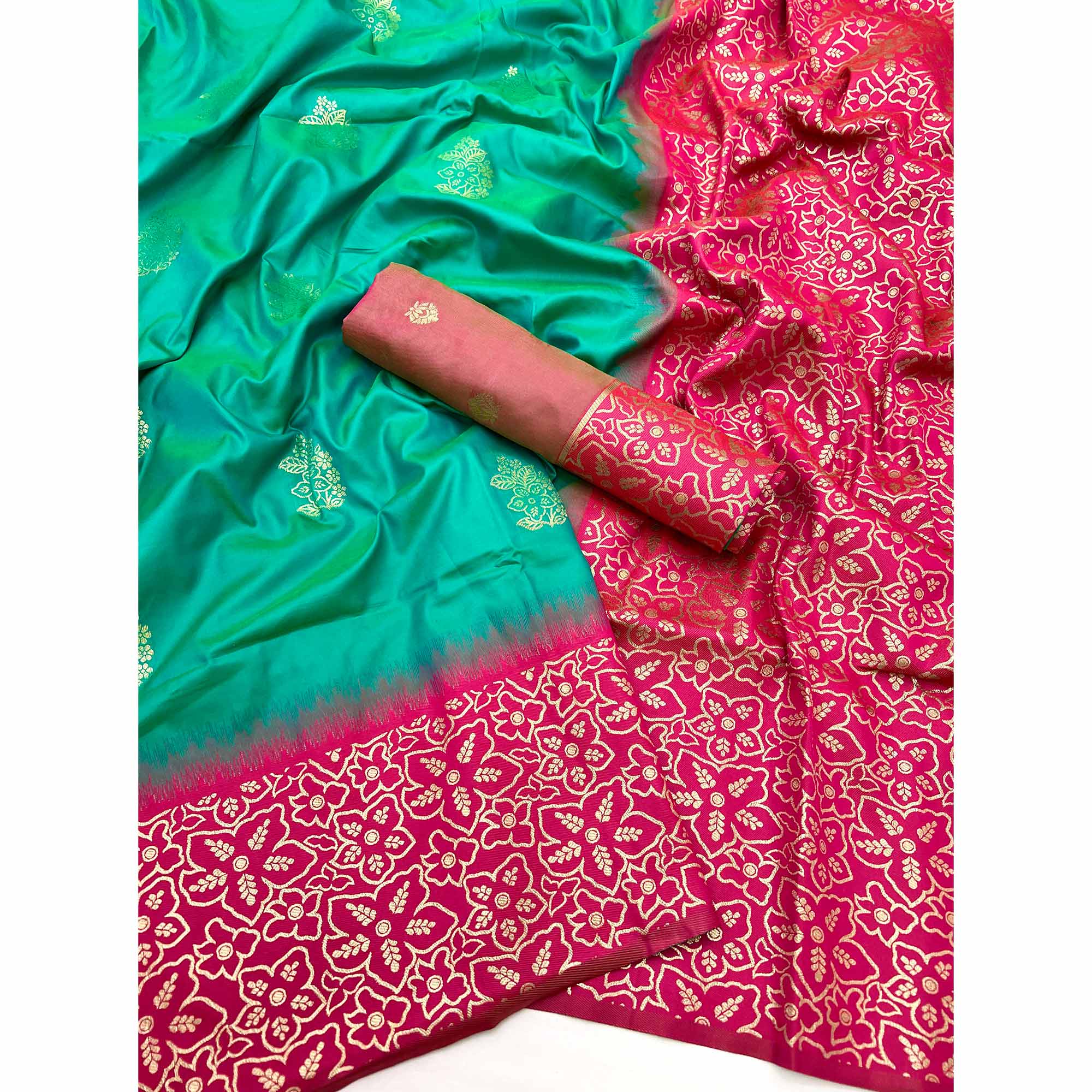 Rama Green Saree Woven In Art Silk With Alluring Floral Zari Detailing